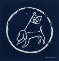 Yoshitomo Nara (b.1959) Peace Dog (blue) screenprinted cotton 53 x 51cm.