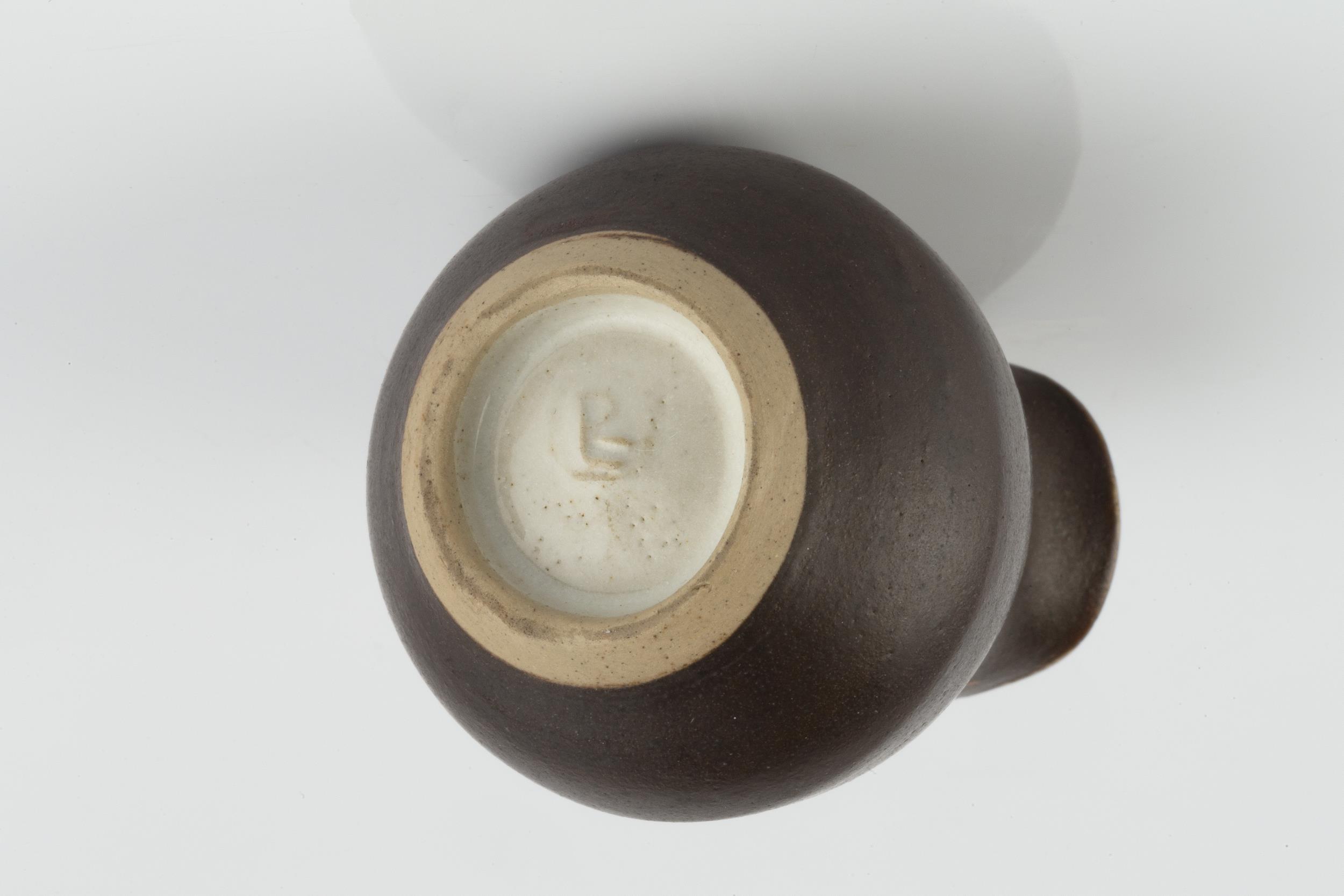 Lucie Rie (1902-1995) Miniature pourer manganese glaze impressed potter's seal 5.8cm high. - Image 4 of 4