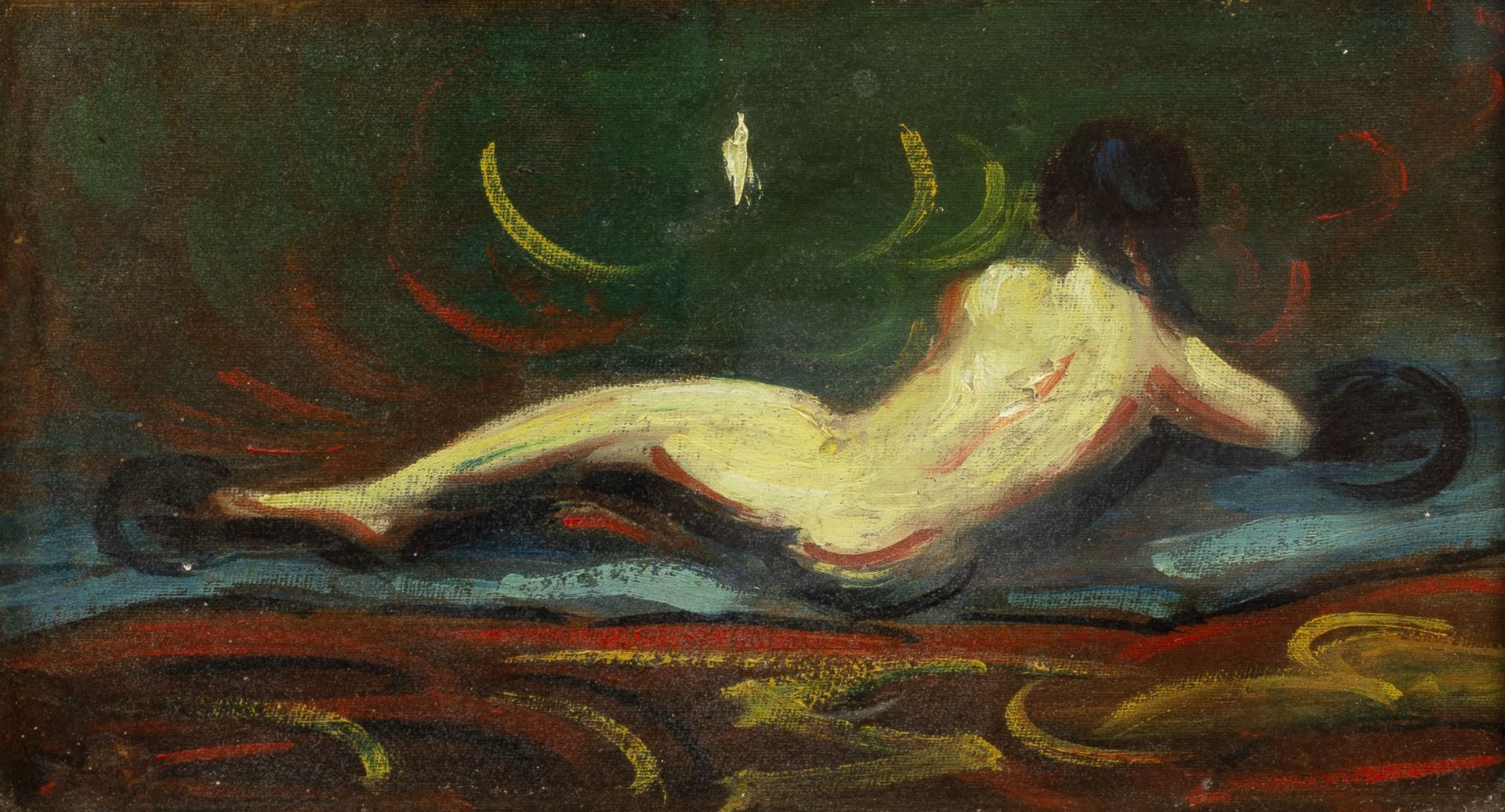 Manner of Edvard Munch (1863-1944) Nude, circa 1910 oil on canvas mounted onto board 15 x 24cm.