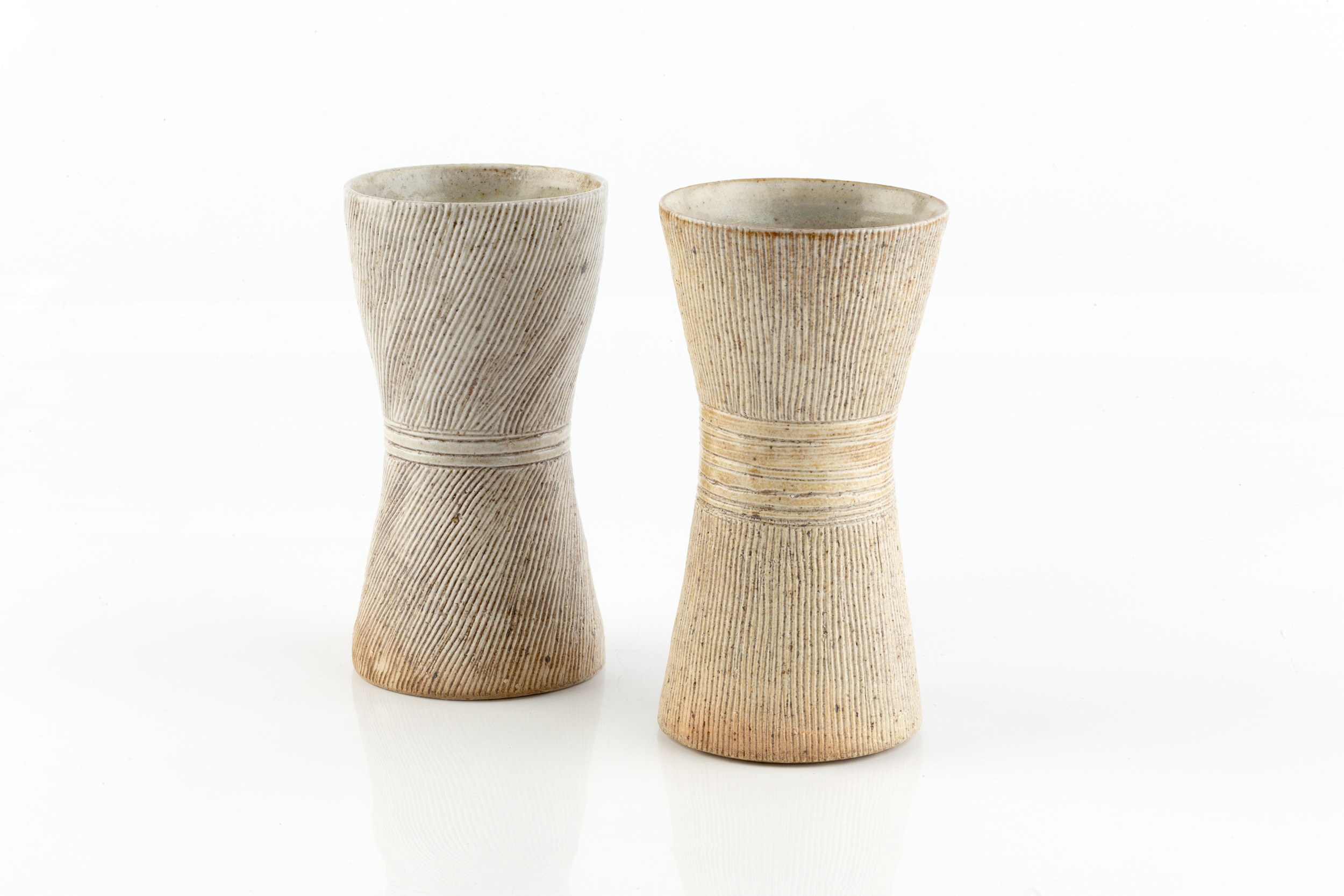 Sarah Walton (b.1945) Pair of vases stoneware, with incised linear patterns impressed potter's seals - Image 2 of 3