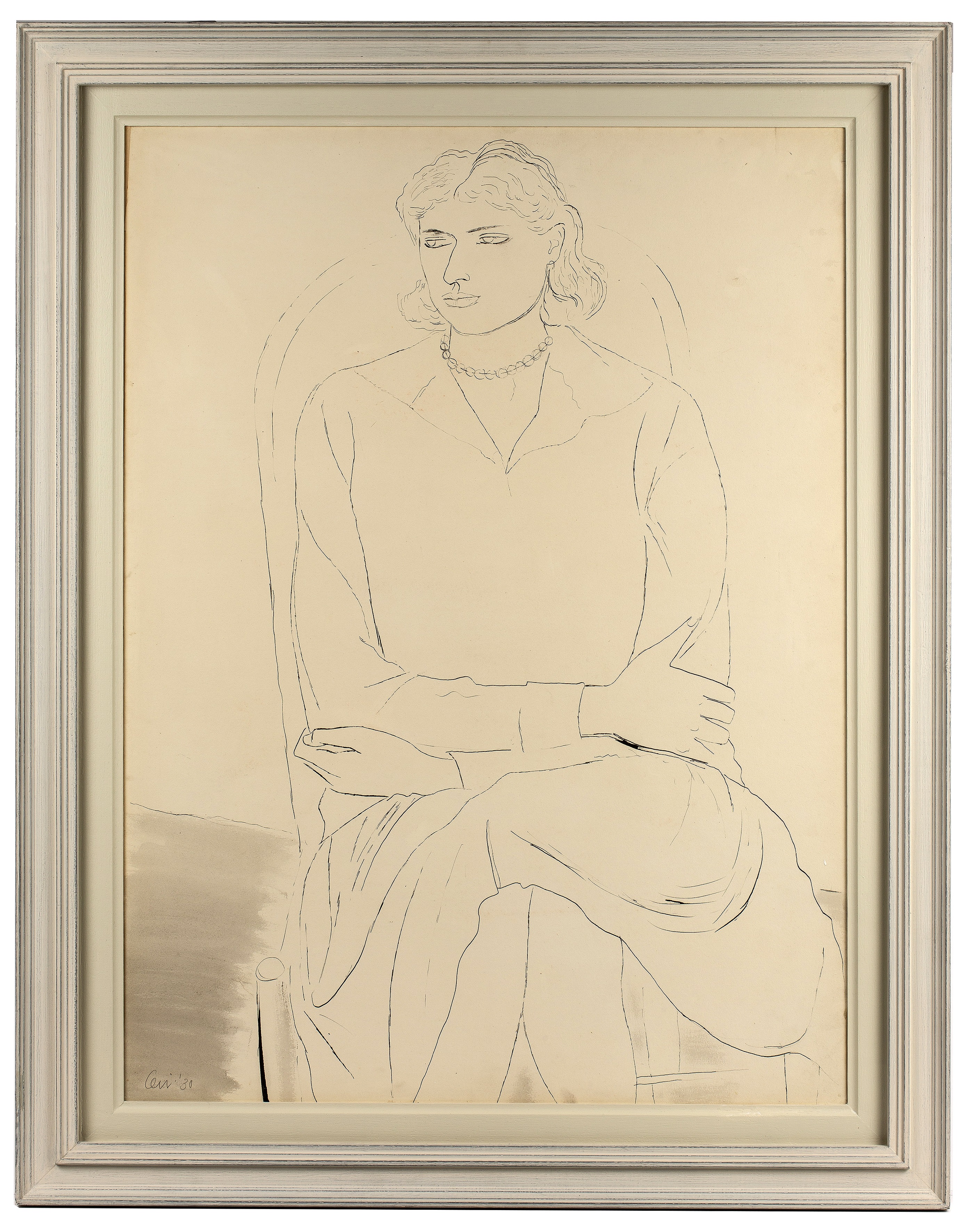 Ceri Richards (1903-1971) Study of a Girl, 1930 signed and dated (lower left) pen, ink, and wash - Image 2 of 3