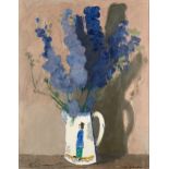 David Michie (1928-2015) Still Life with Blue Delphiniums in a Jug signed (lower right) oil on board