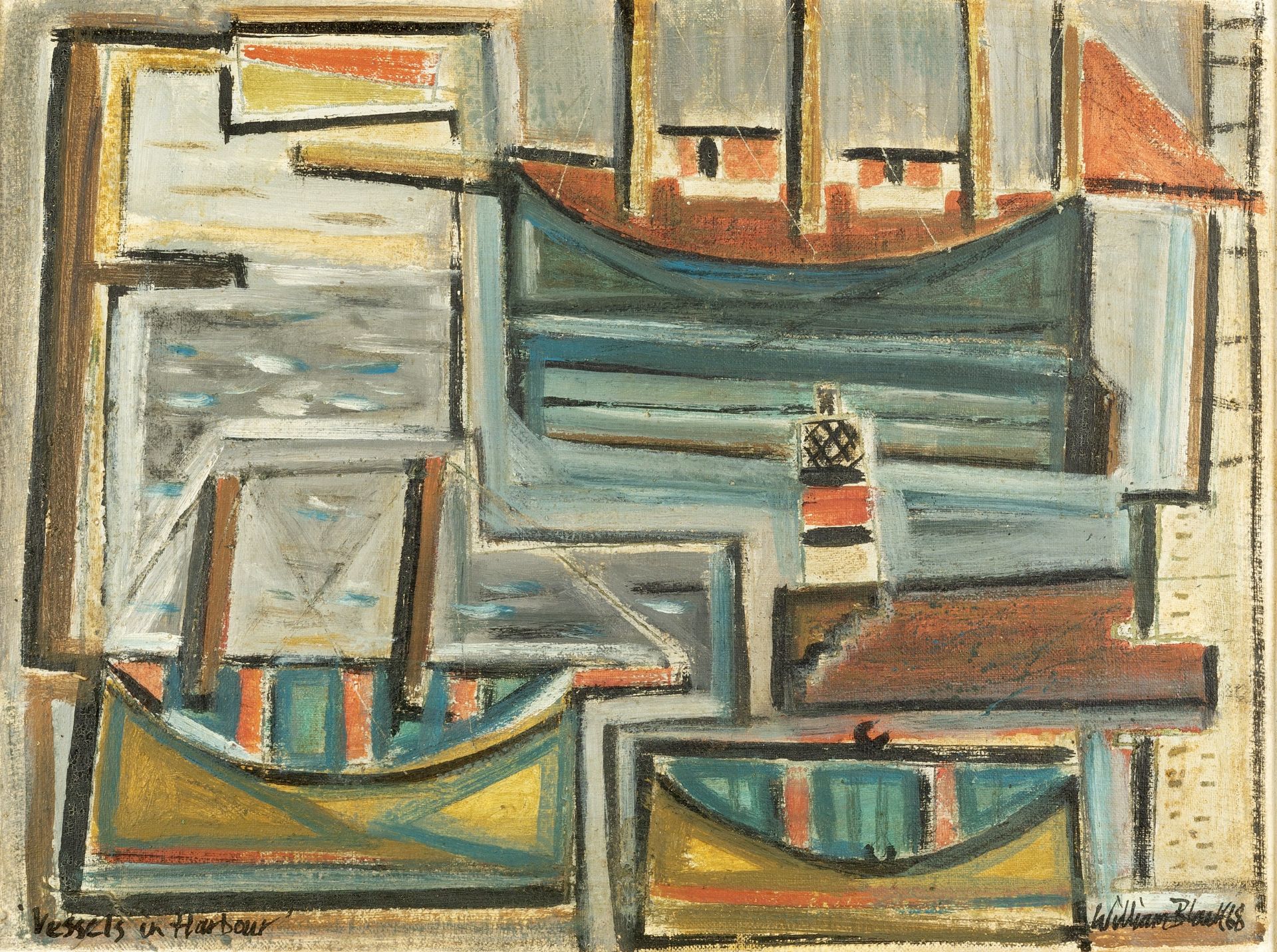 William Black (20th Century Cornish School) Vessels in Harbour, 1968 signed, dated, and titled (