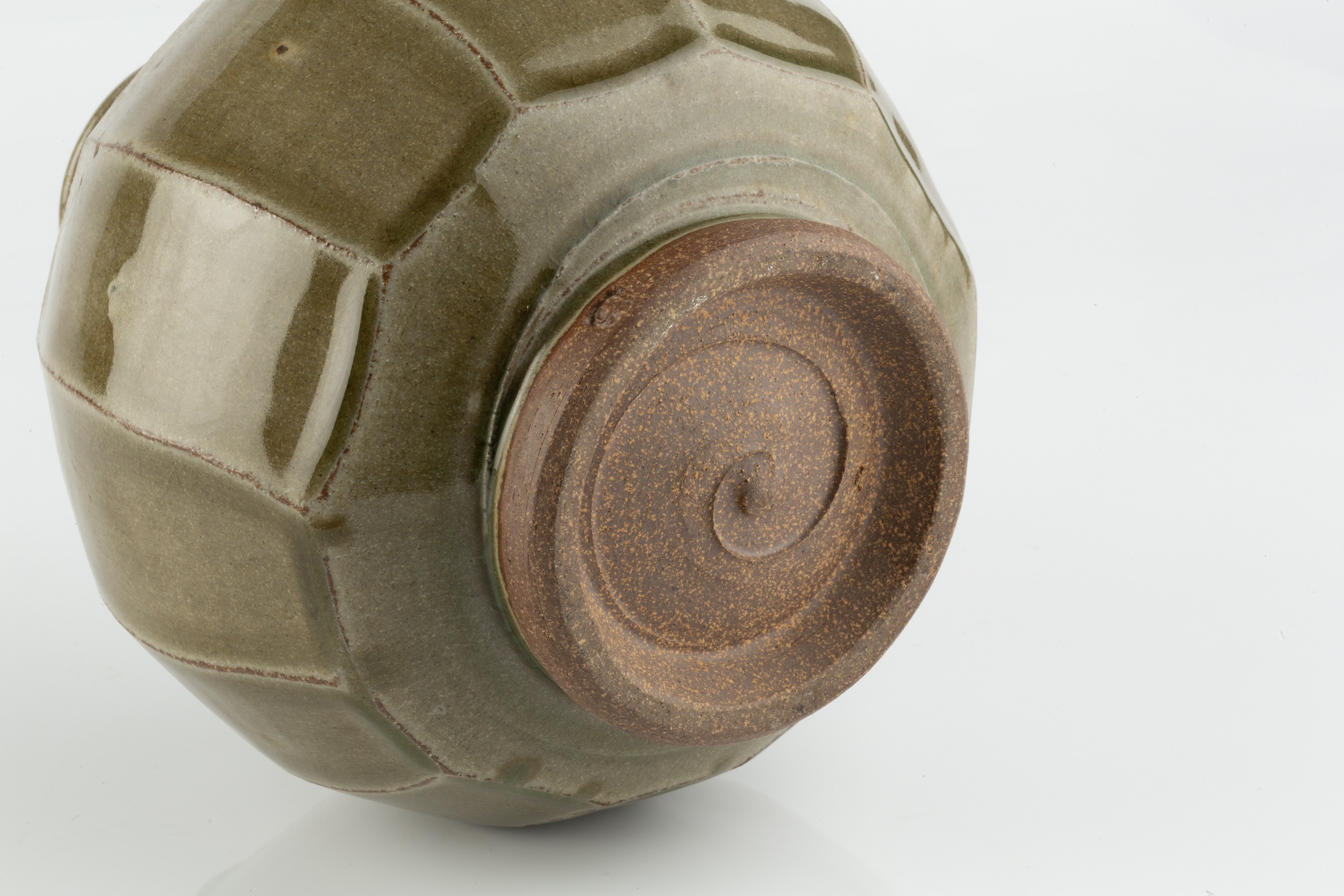 Phil Rogers (1951-2020) Bottle vase stoneware, the body with cut sides and green ash glaze impressed - Image 3 of 3