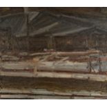 Jeff Clarke (b.1934) Trucks in a Siding oil on canvas 97 x 112cm. Provenance: Bear Lane Gallery,