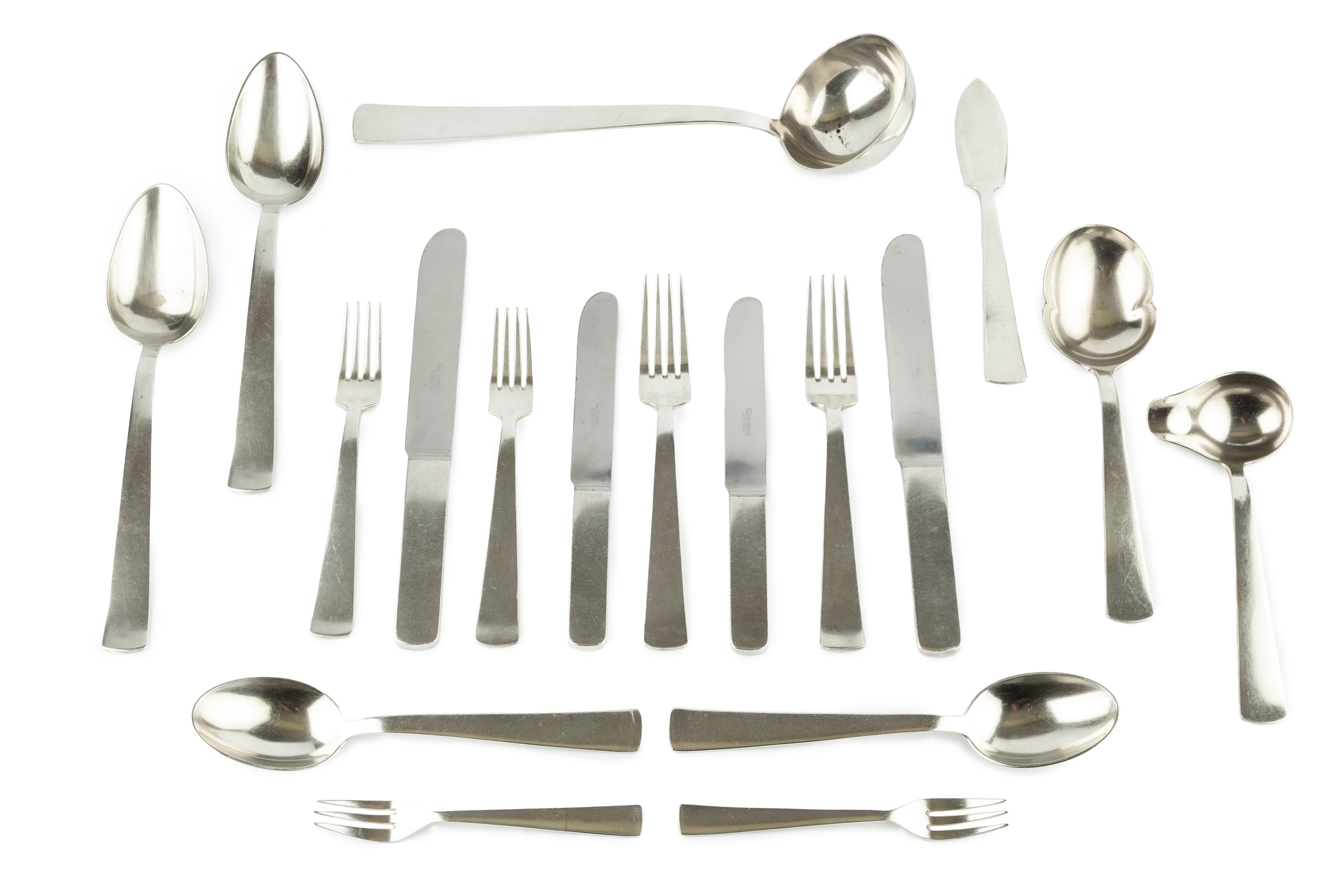 Gio Ponti (1891-1979) for Krupp, Berndorf 66-piece cutlery set, 1938 model no.4900, silver plate