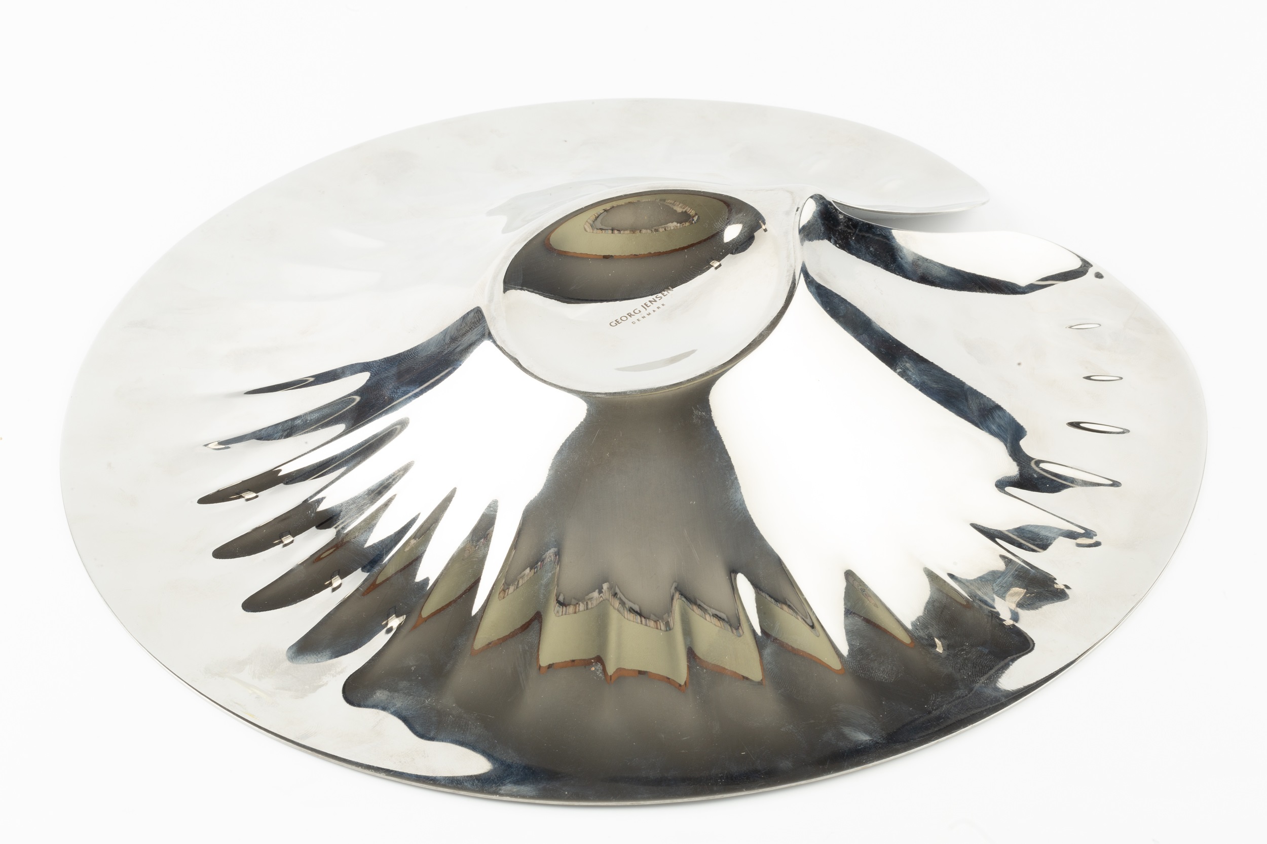 Georg Jensen, Denmark Fruit bowl silver plate, modelled in the form of a lily pad impressed marks - Image 2 of 2