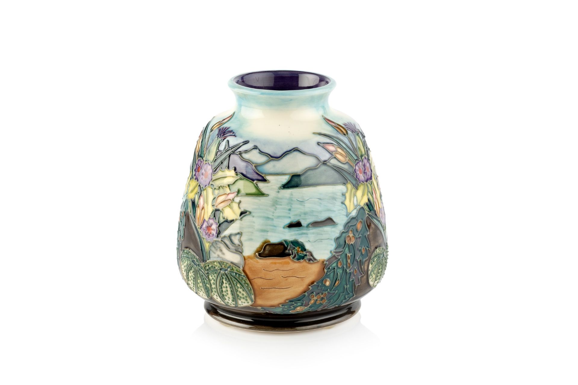 Moorcroft Islay pattern vase, 1998 printed marks and painted 'WM' and date 15cm high.