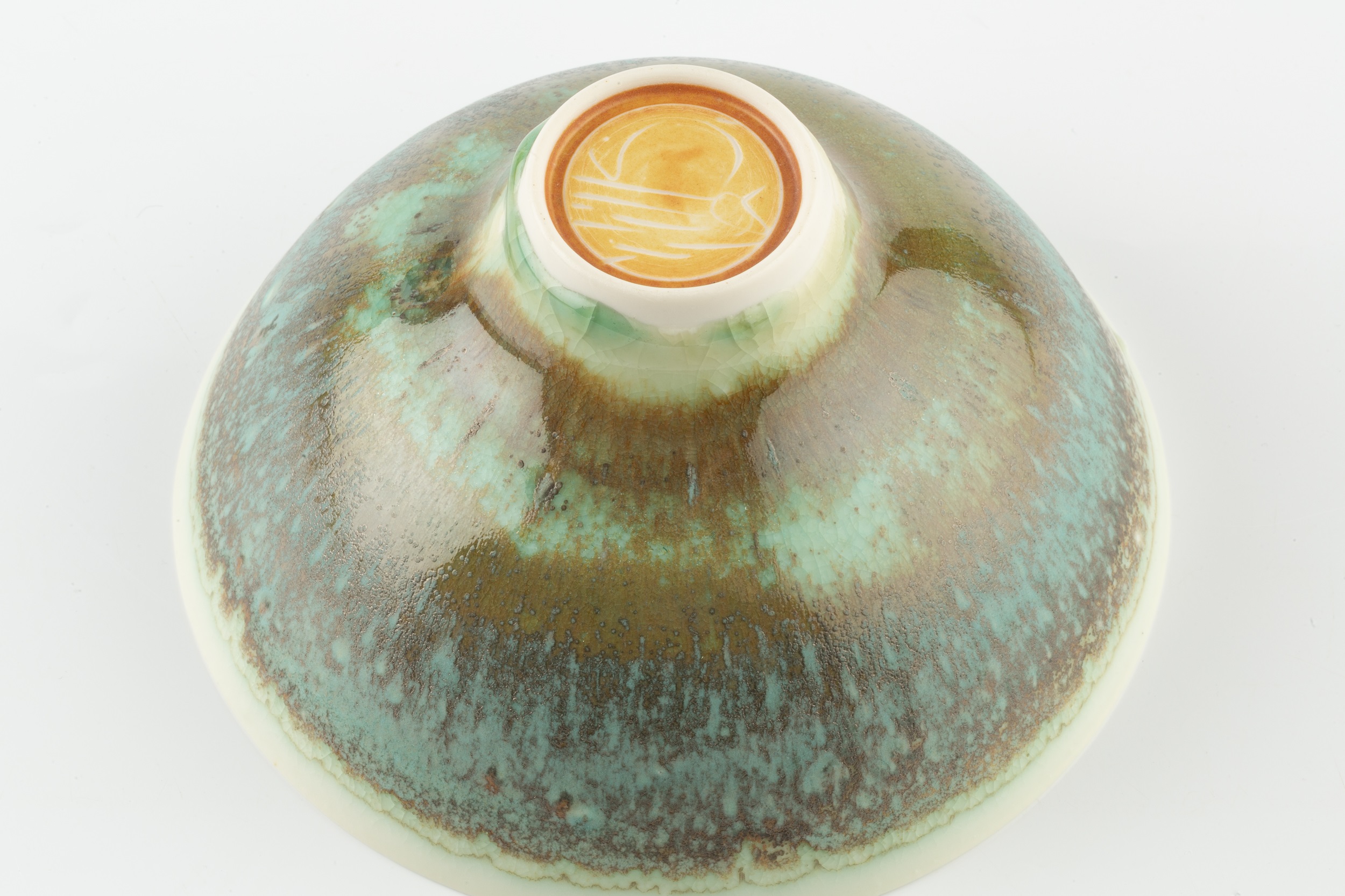 Peter Wills (b.1955) Footed bowl porcelain, with a flowing green, brown, and blue glaze signed and - Image 4 of 4