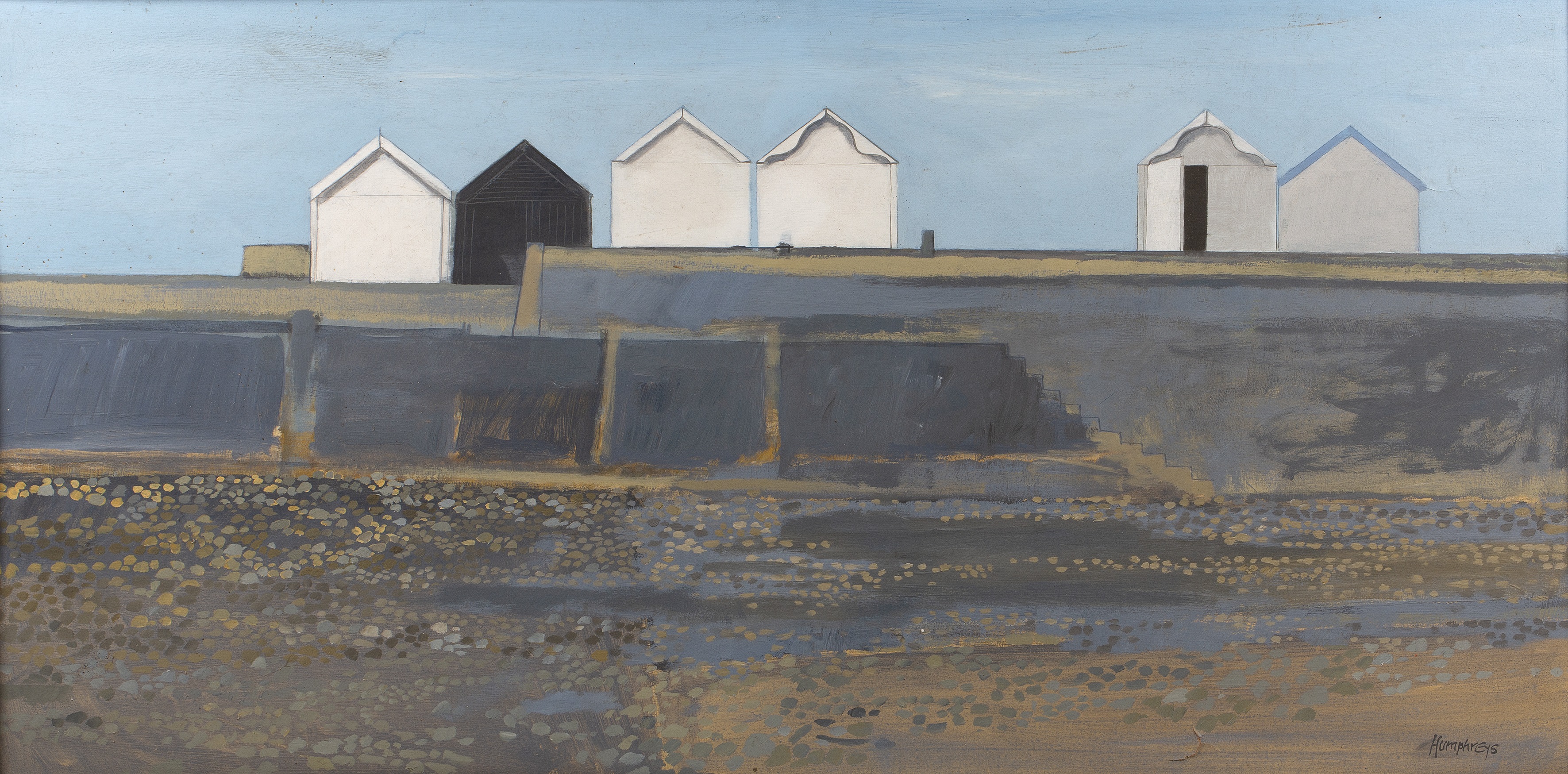 David Humphreys (b.1937) Beach Huts, Shoreham signed (lower right), titled (to reverse) oil on board