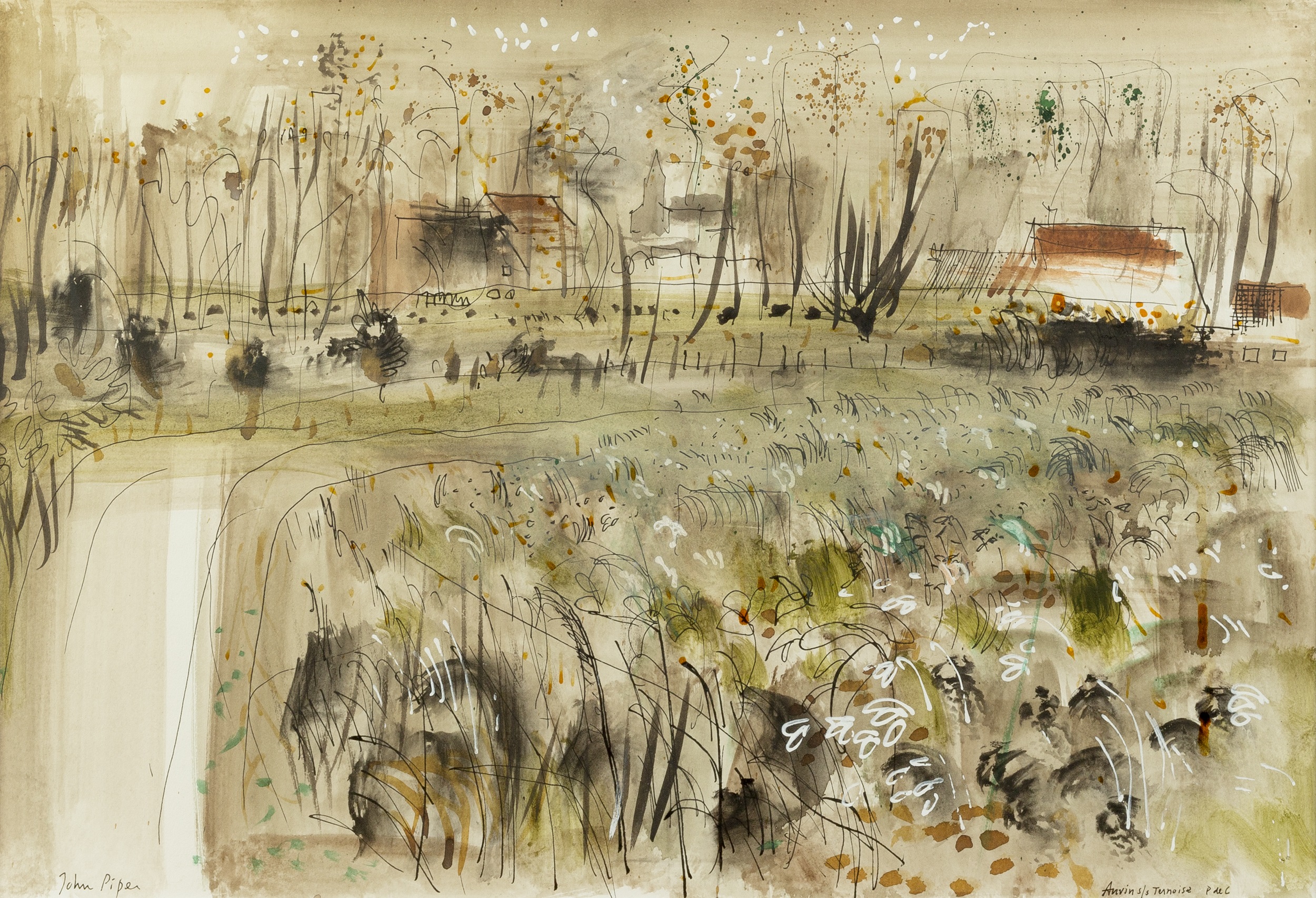 John Piper (1903-1992) French Landscape - Auvin su Ternoise, P de C signed (lower right) watercolour