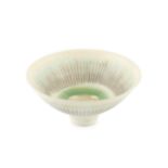 Peter Wills (b.1955) Footed bowl porcelain, with a pale mushroom and green glazes and incised
