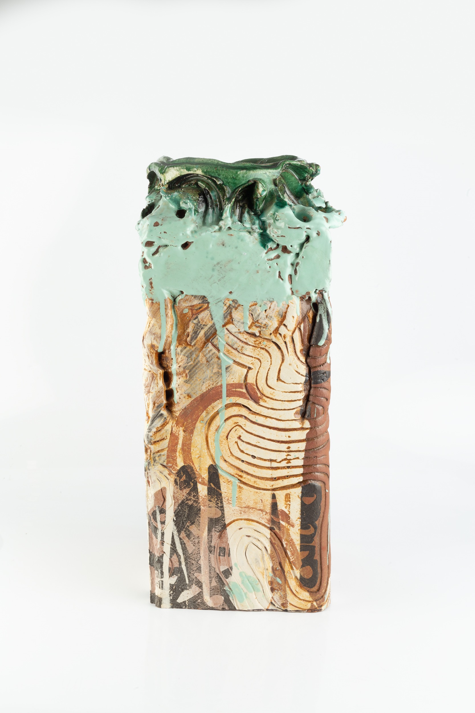 Simon Carroll (1964-2009) Large pot earthenware, with green and turquoise glaze running from the - Image 2 of 4