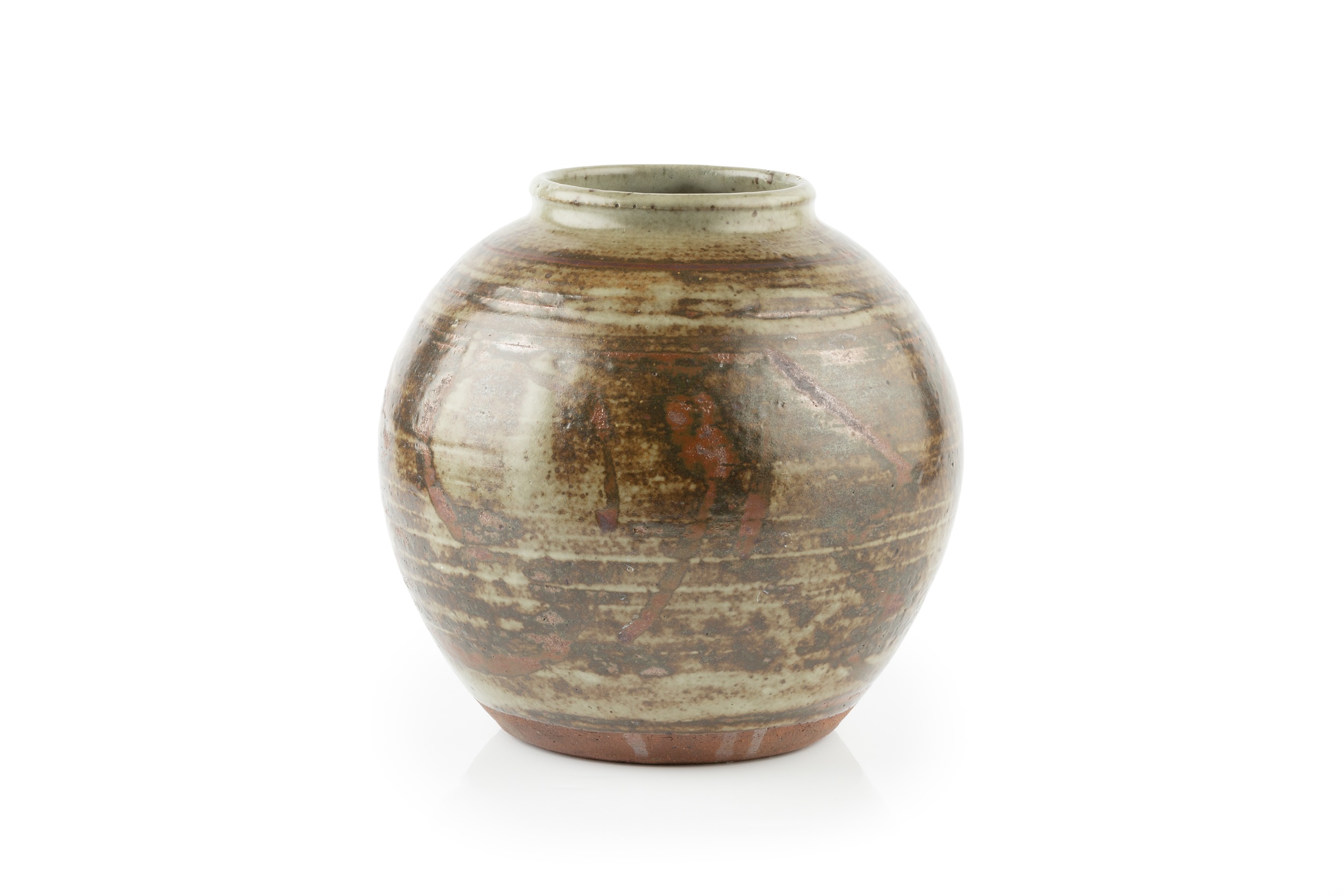 Norah Braden (1901-2001) Globular jar stoneware, with grey and green glaze with iron detail