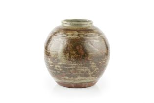 Norah Braden (1901-2001) Globular jar stoneware, with grey and green glaze with iron detail