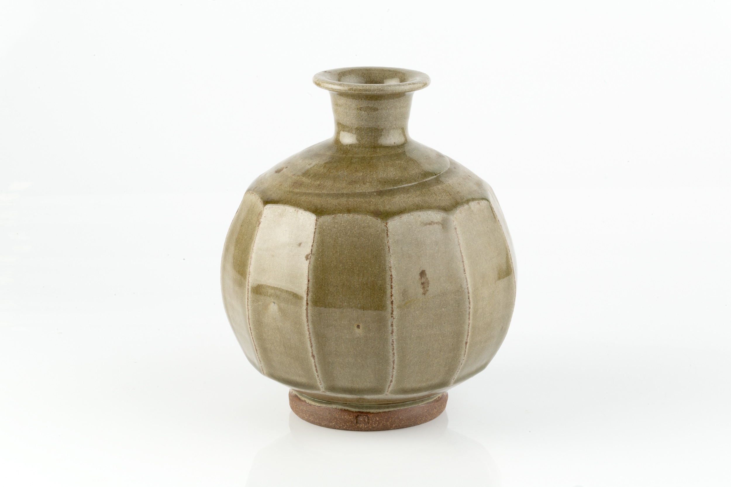 Phil Rogers (1951-2020) Bottle vase stoneware, the body with cut sides and green ash glaze impressed - Image 2 of 3