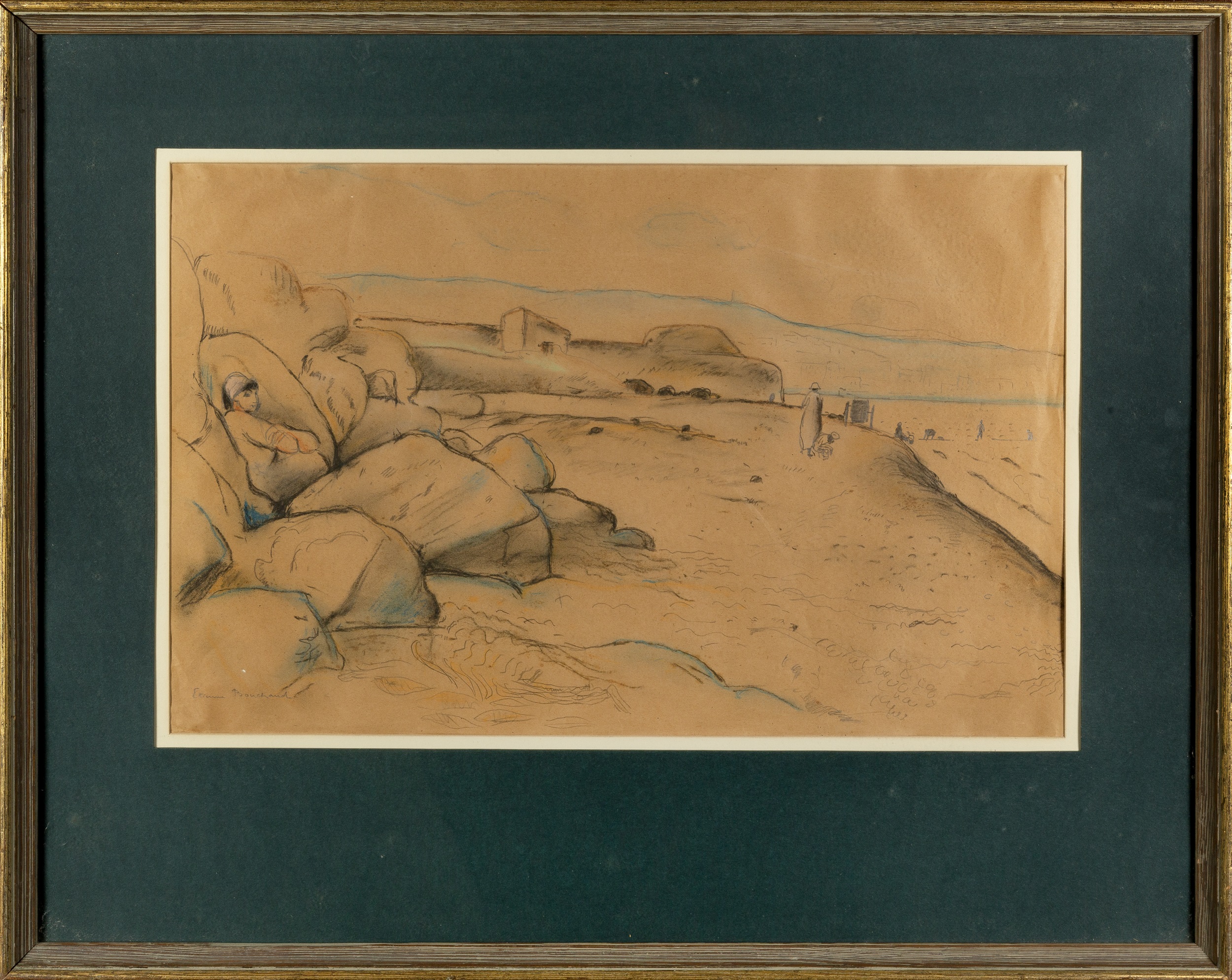 Etienne Bouchaud (1898-1989) Beach Scene signed (lower left) pencil and coloured chalk 32 x 50cm. - Image 2 of 3