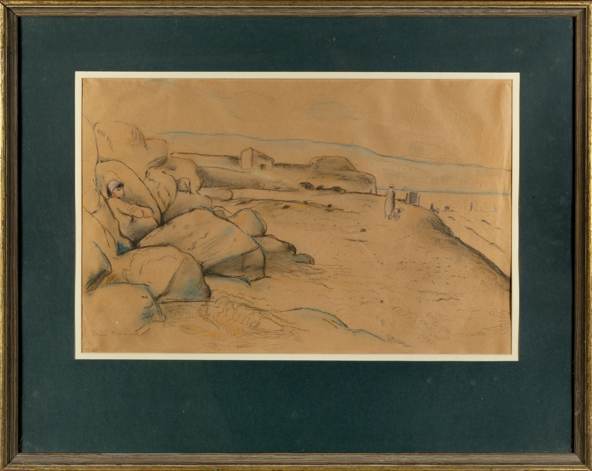 Etienne Bouchaud (1898-1989) Beach Scene signed (lower left) pencil and coloured chalk 32 x 50cm. - Bild 2 aus 3