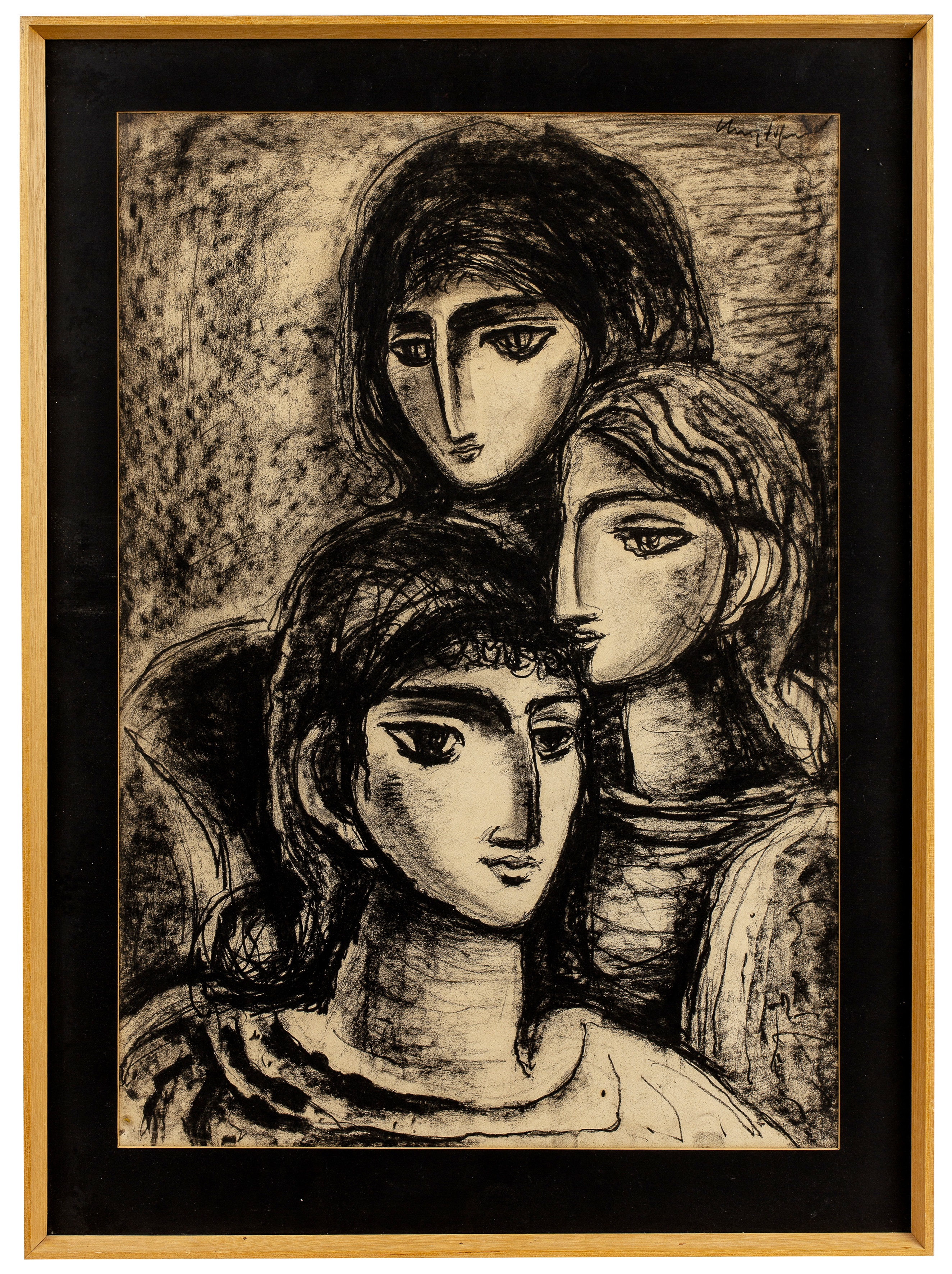 John Christoforou (1921-2014) Three Female Heads signed (upper right) charcoal on paper 51 x 36cm. - Image 2 of 8