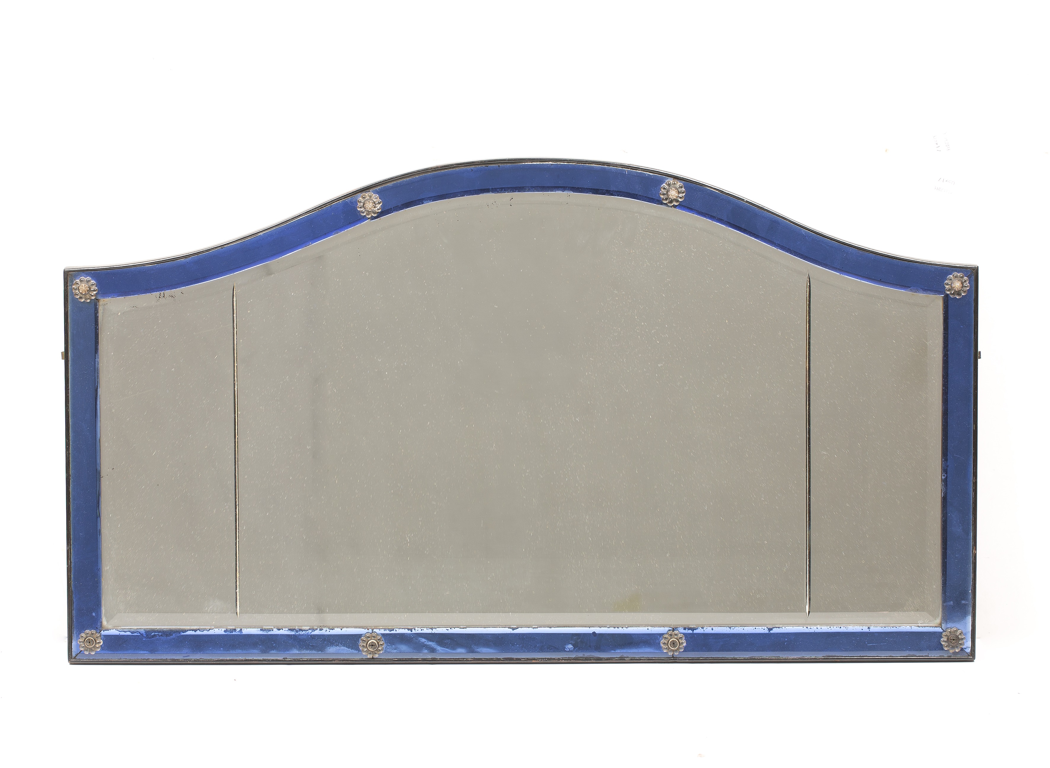 Art Deco Mirror, circa 1920 with blue glass border 51 x 121cm. There is glass in this. Length 91.5cm