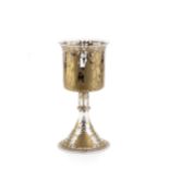 Venetian Glass Chalice decorated with gilt depicting religious scenes 23cm high, displayed within