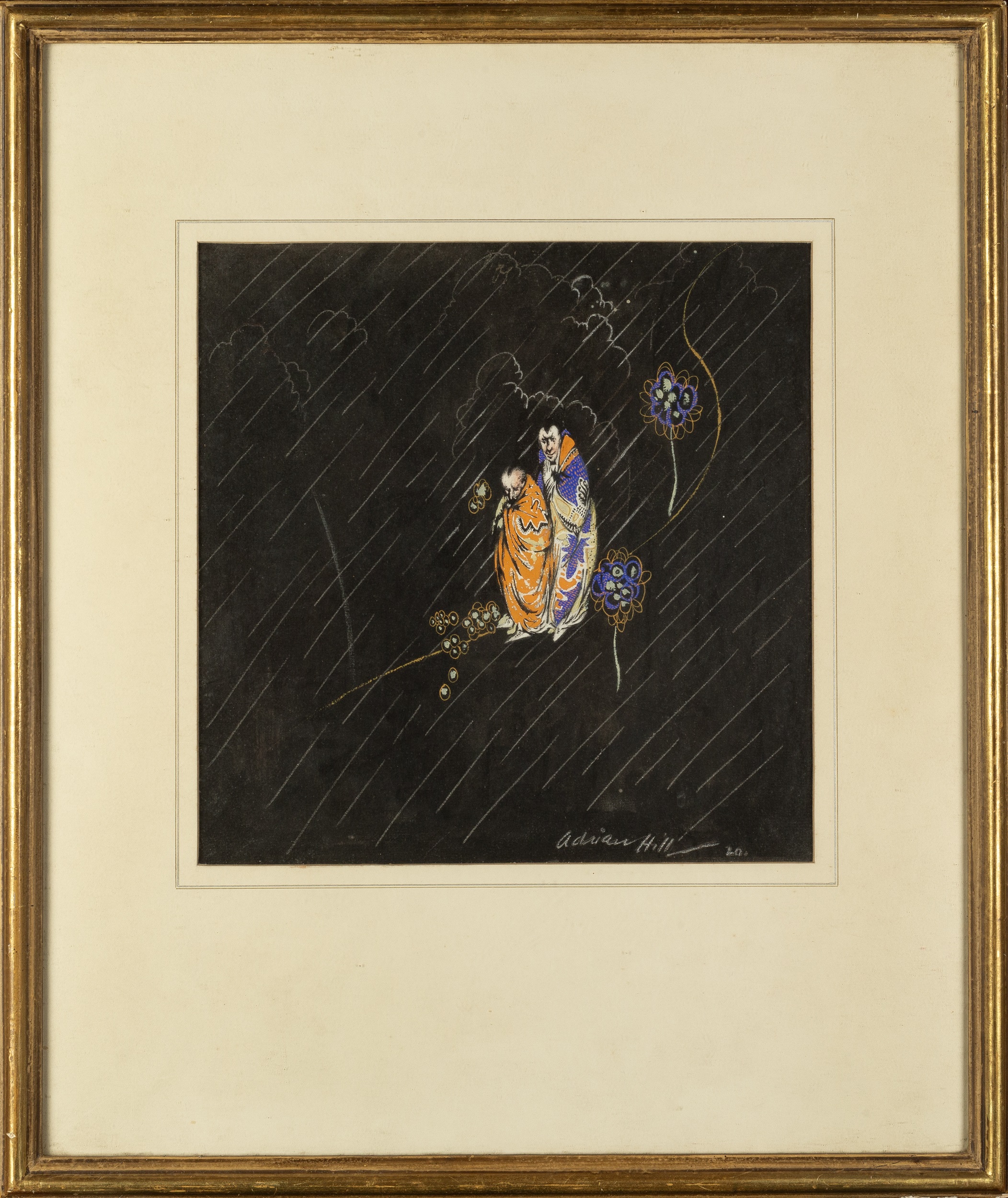 Adrian Hill (1895-1977) Two Japanese Figures, 1920 signed and dated (lower right) mixed media on - Image 2 of 3