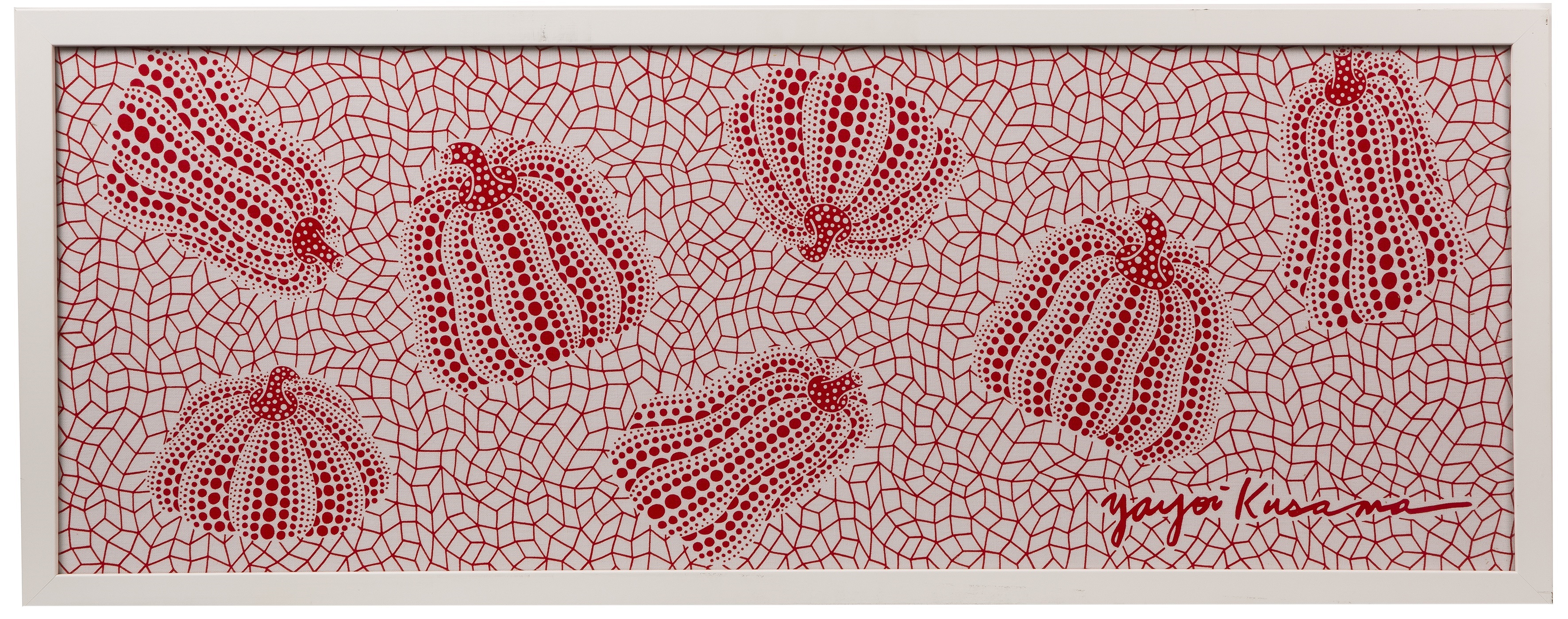Yayoi Kusama (b.1929) Pumpkins (red/white) screenprinted fabric 32 x 88cm. - Image 3 of 3