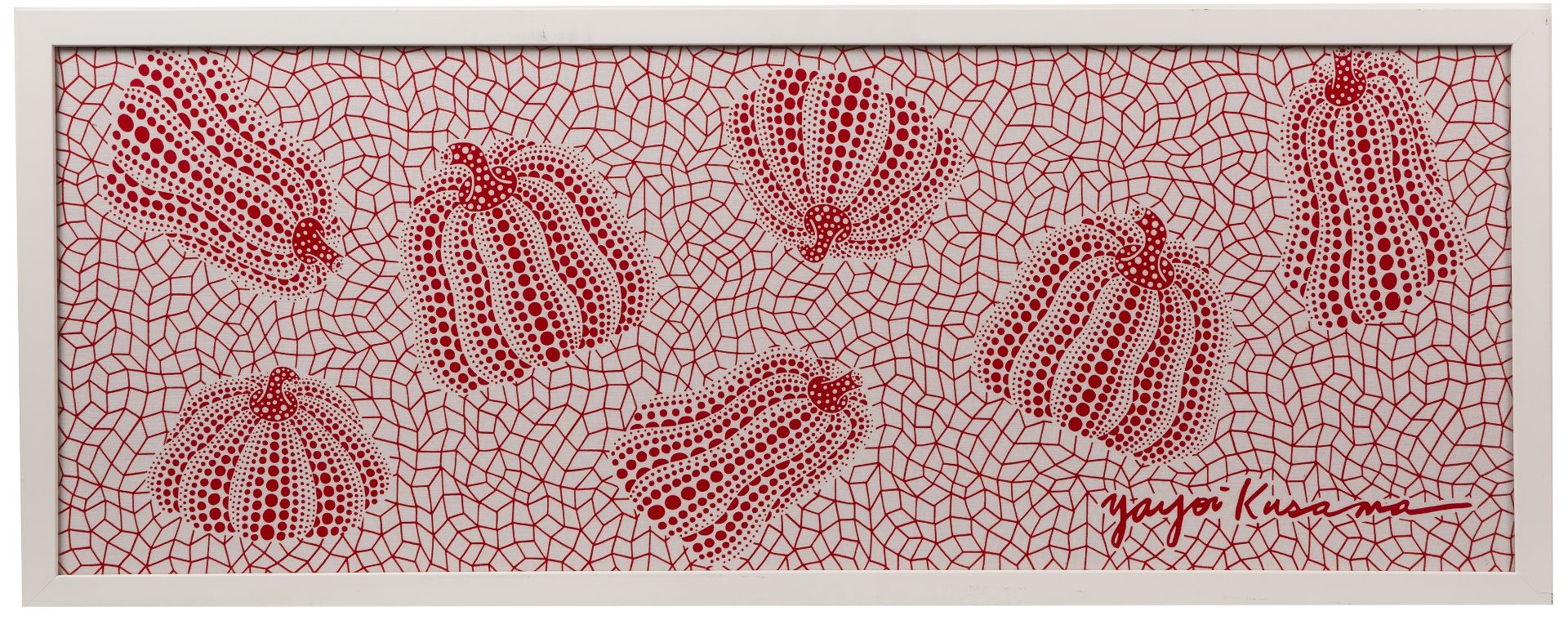 Yayoi Kusama (b.1929) Pumpkins (red/white) screenprinted fabric 32 x 88cm. - Bild 3 aus 3