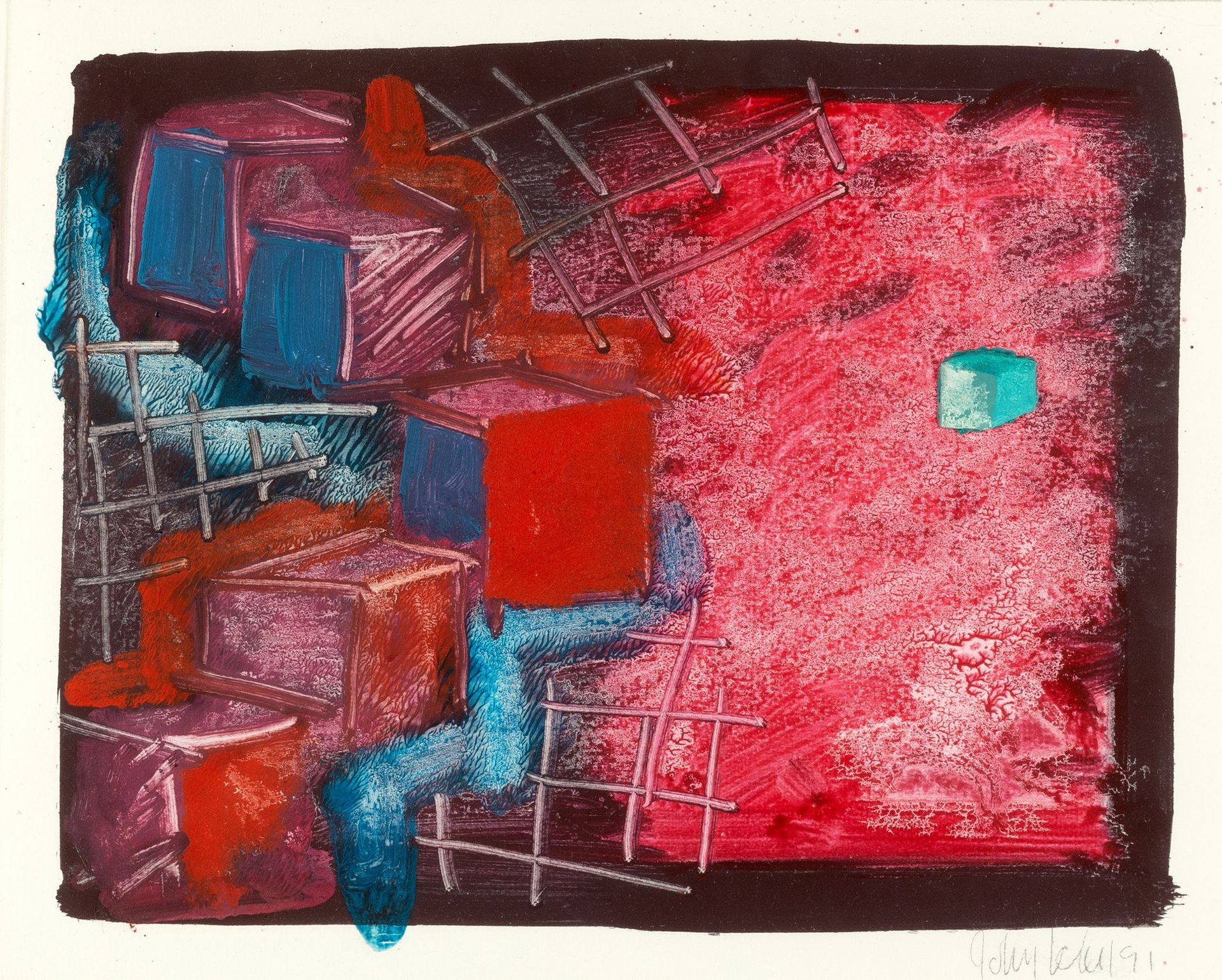John Loker (b.1938) Bloc/Transfer, 1991 signed and dated (lower right) oil on paper 22 x 27cm.