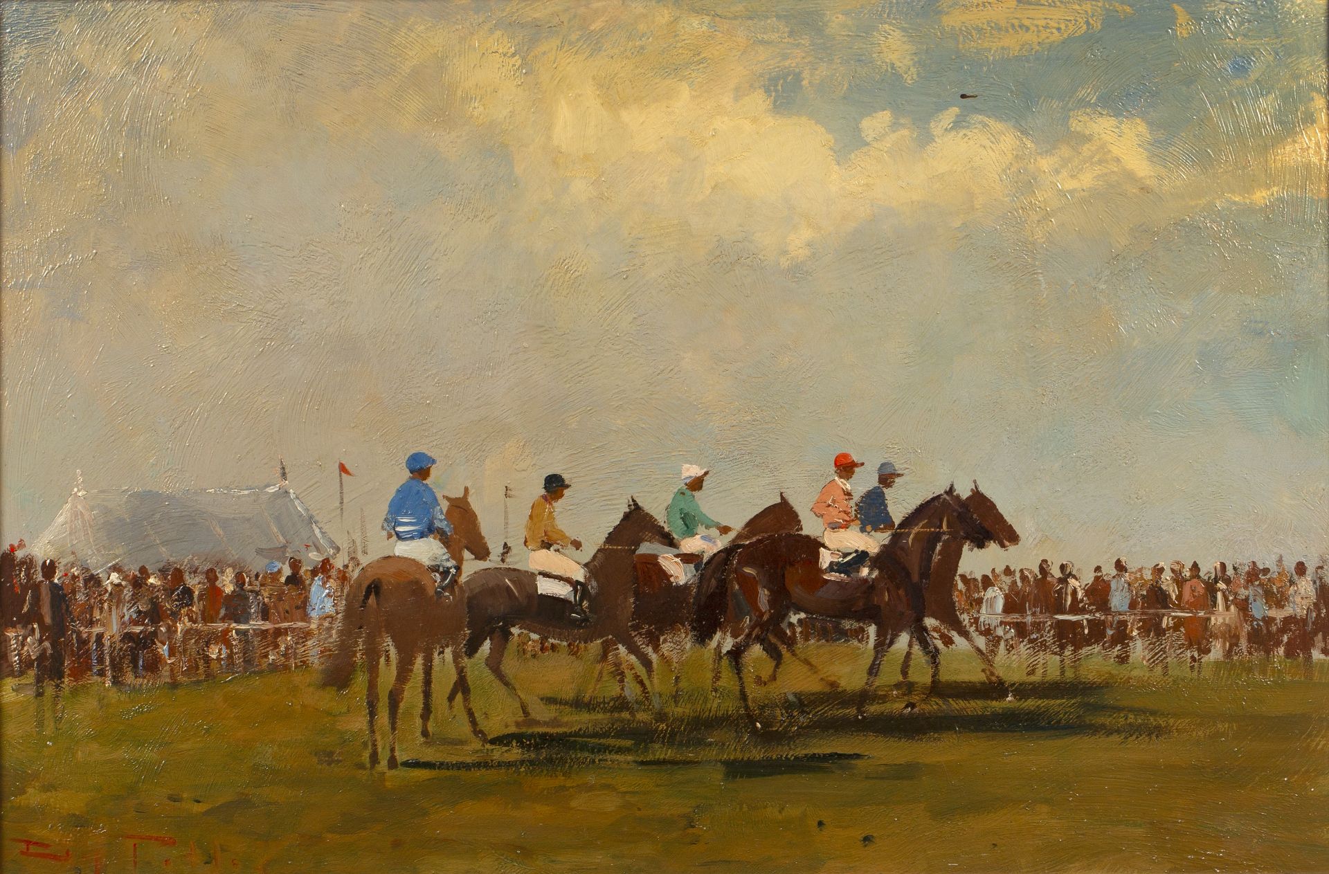 Roy Petley (b.1951) Horse Racing Start signed (lower left) oil on board 59 x 90cm.