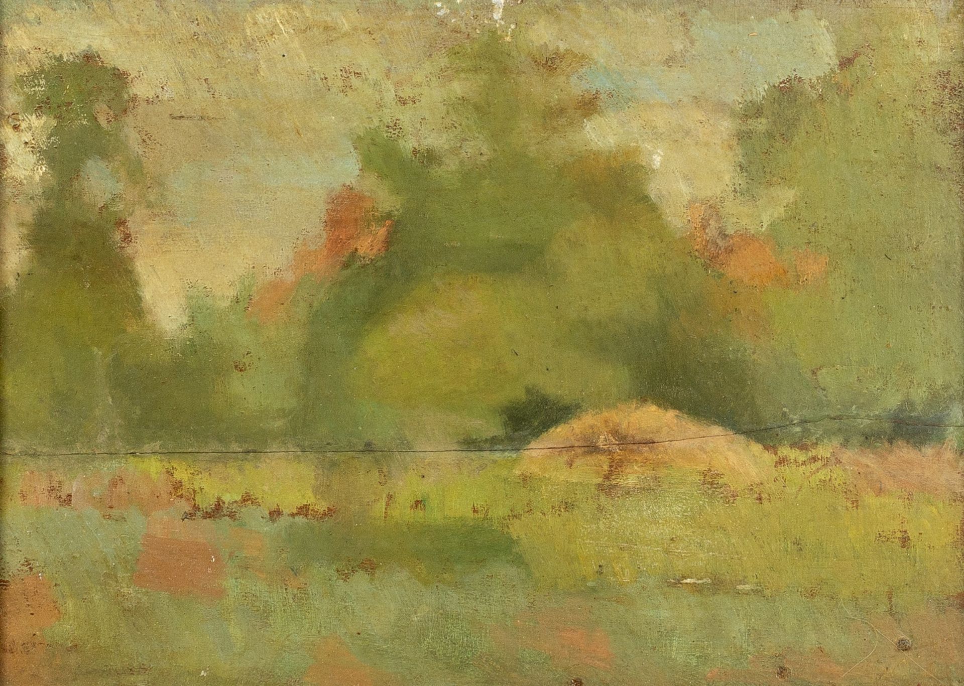 Attributed to Victor Pasmore (1908-1998) Field and Trees, circa 1937 with pencil inscription to