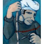 Henry Ward (b.1971) Chef with Sausages, 1997 signed and dated (to reverse) oil on canvas 41 x 35cm.