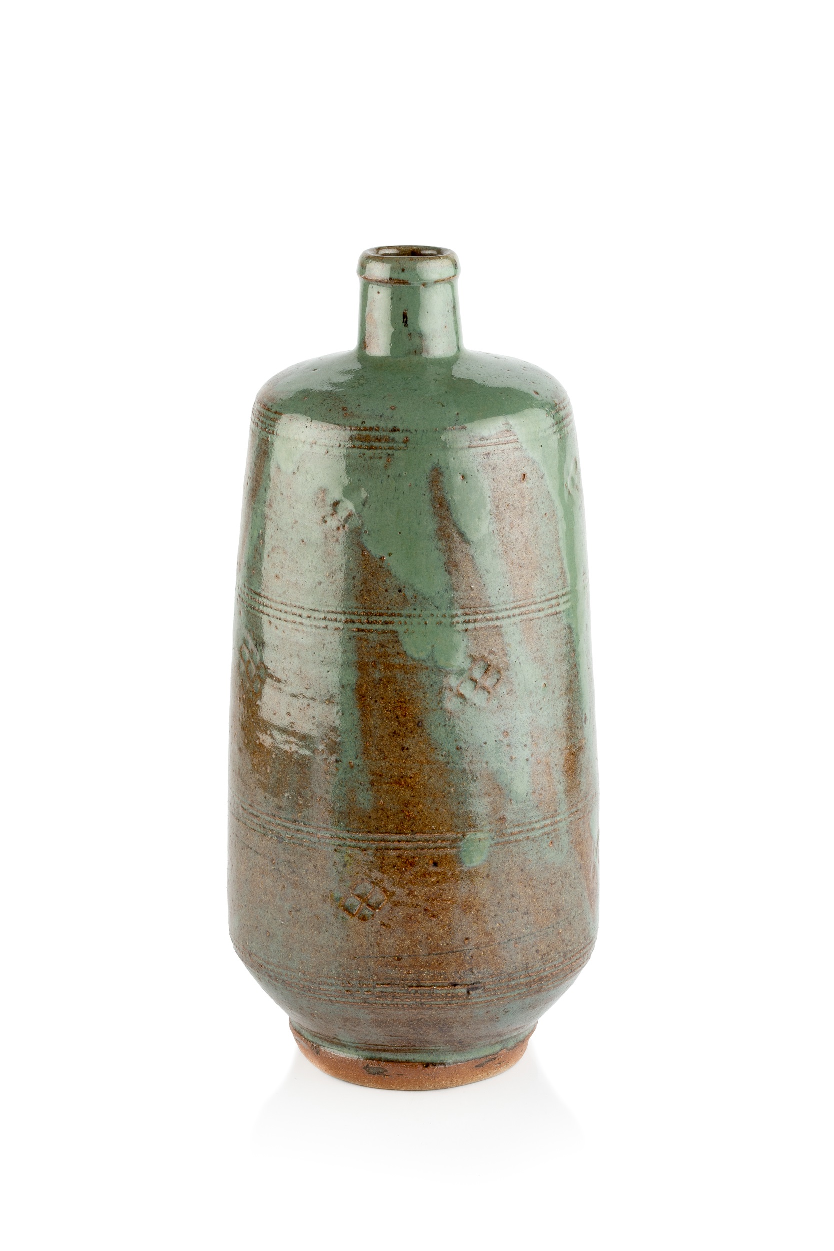 William 'Bill' Marshall (1923-2007) Large bottle vase stoneware, with green glaze and impressed
