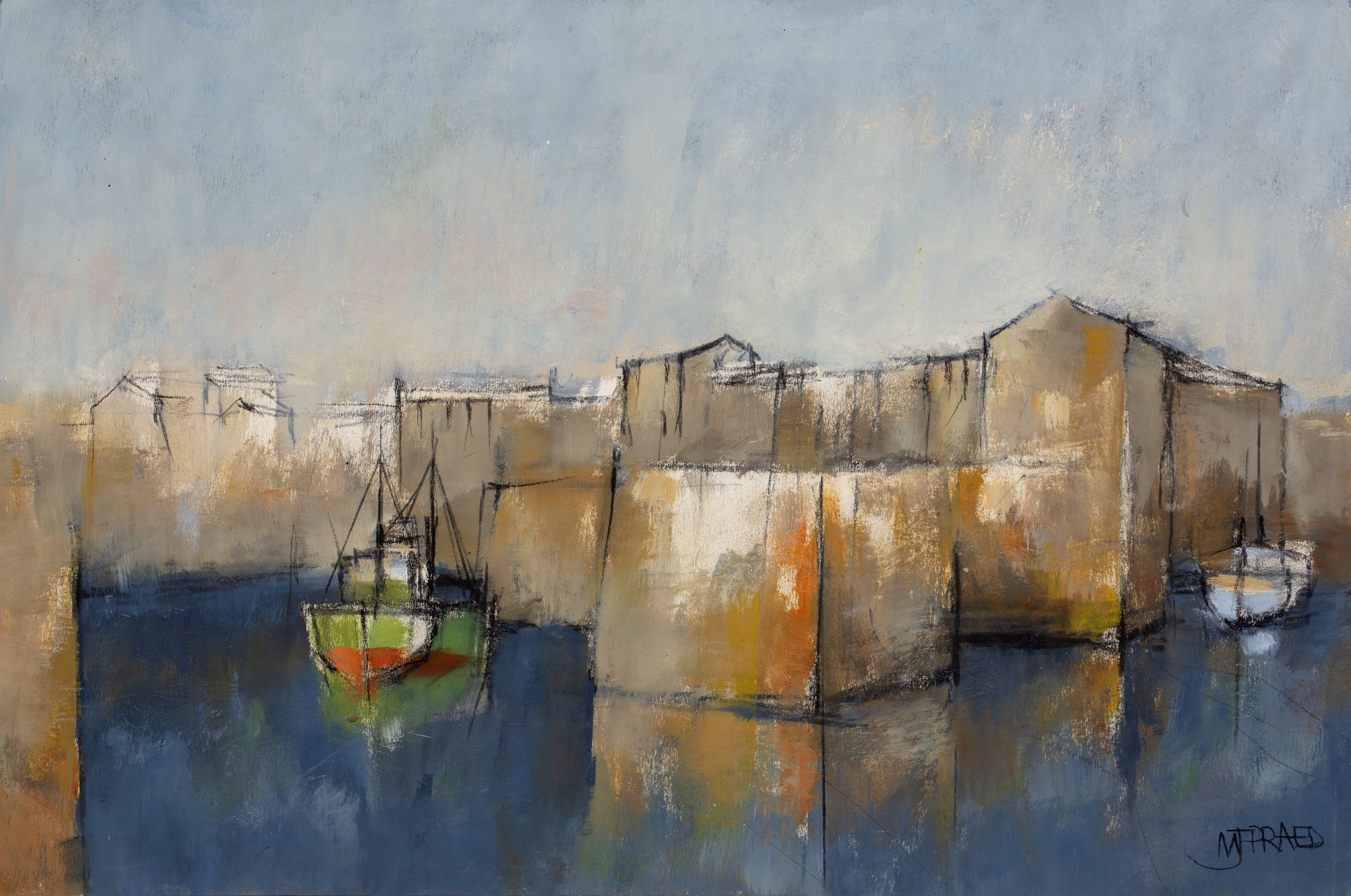 Michael Praed (b.1941) Boats in the Harbour signed (lower right) mixed media 28 x 42cm, unframed.