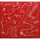 Yayoi Kusama (b.1929) Faces (Red), 2004 screenprinted fabric 51 x 51cm.