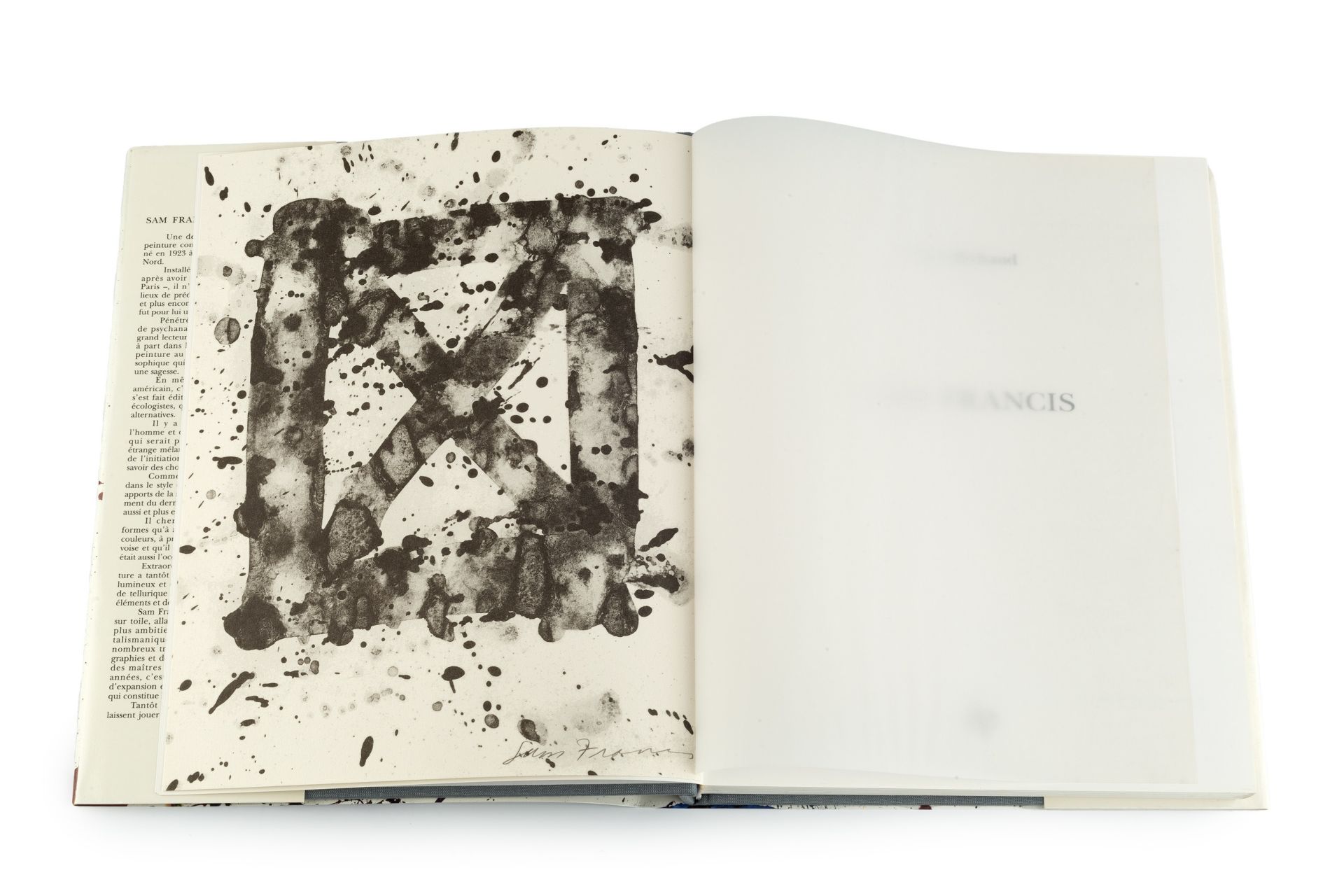 Sam Francis (1923-1994) Hardback book by Yves Michaud with a lithograph by the artist inset 30 x - Image 2 of 2