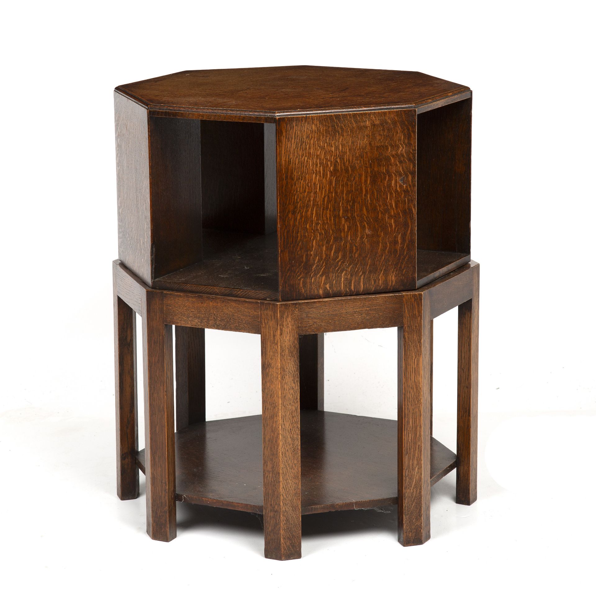 Heals Arts & Crafts book table, circa 1930 oak with a rectangular revolving top 61cm high, 47cm - Bild 3 aus 4