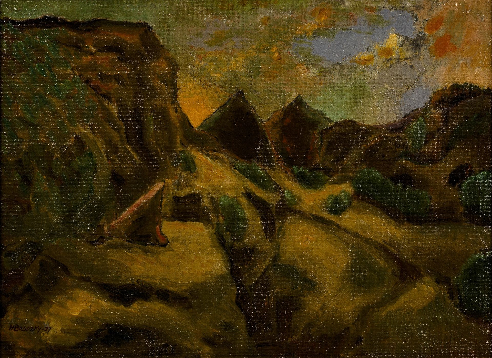 Horace Brodzky (1885-1969) Mountain Sunset, 1937 signed and dated (lower left), titled (to