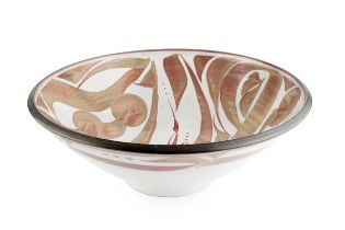 Alan Caiger-Smith (1930-2020) at Aldermaston Pottery Large footed bowl decorated in ruby and gold
