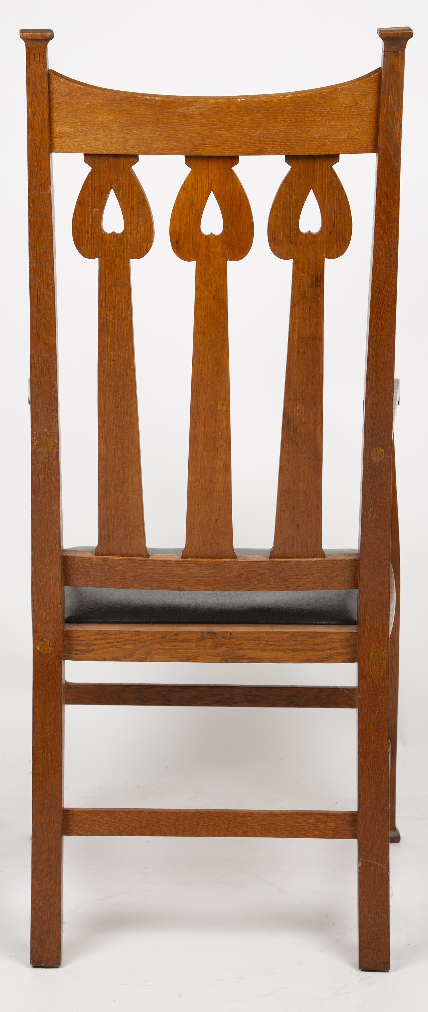 Attributed to Liberty & Co. Arts & Crafts armchair oak with leather seat 120cm high; together with - Image 4 of 4