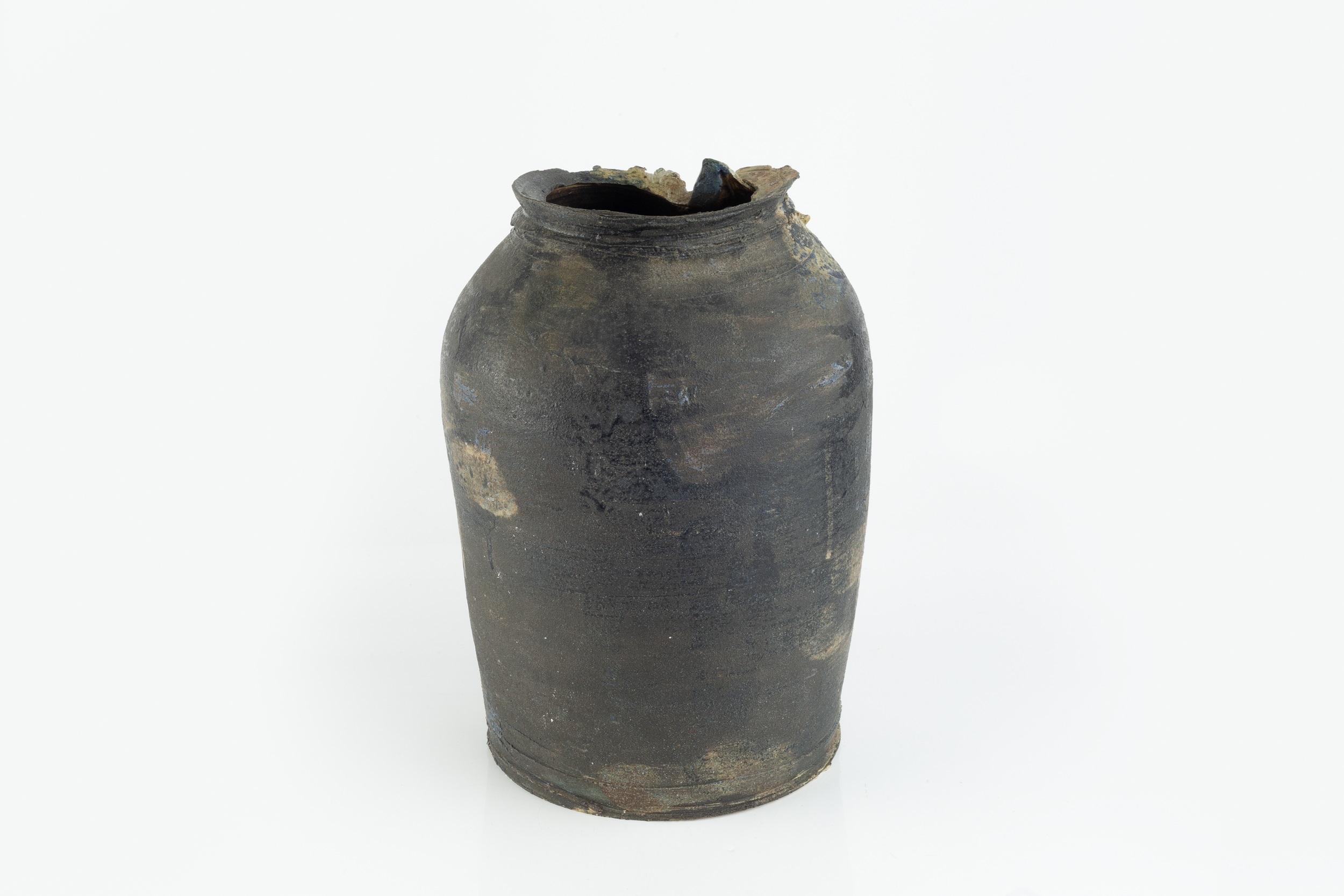 Dan Kelly (b.1953) Large cylindrical vessel stoneware, black glaze with green and white - Image 2 of 2