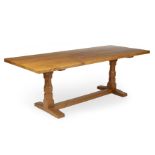 Robert Thompson of Kilburn (1876-1955) Mouseman dining table, circa 1970 oak, the adzed