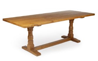 Robert Thompson of Kilburn (1876-1955) Mouseman dining table, circa 1970 oak, the adzed