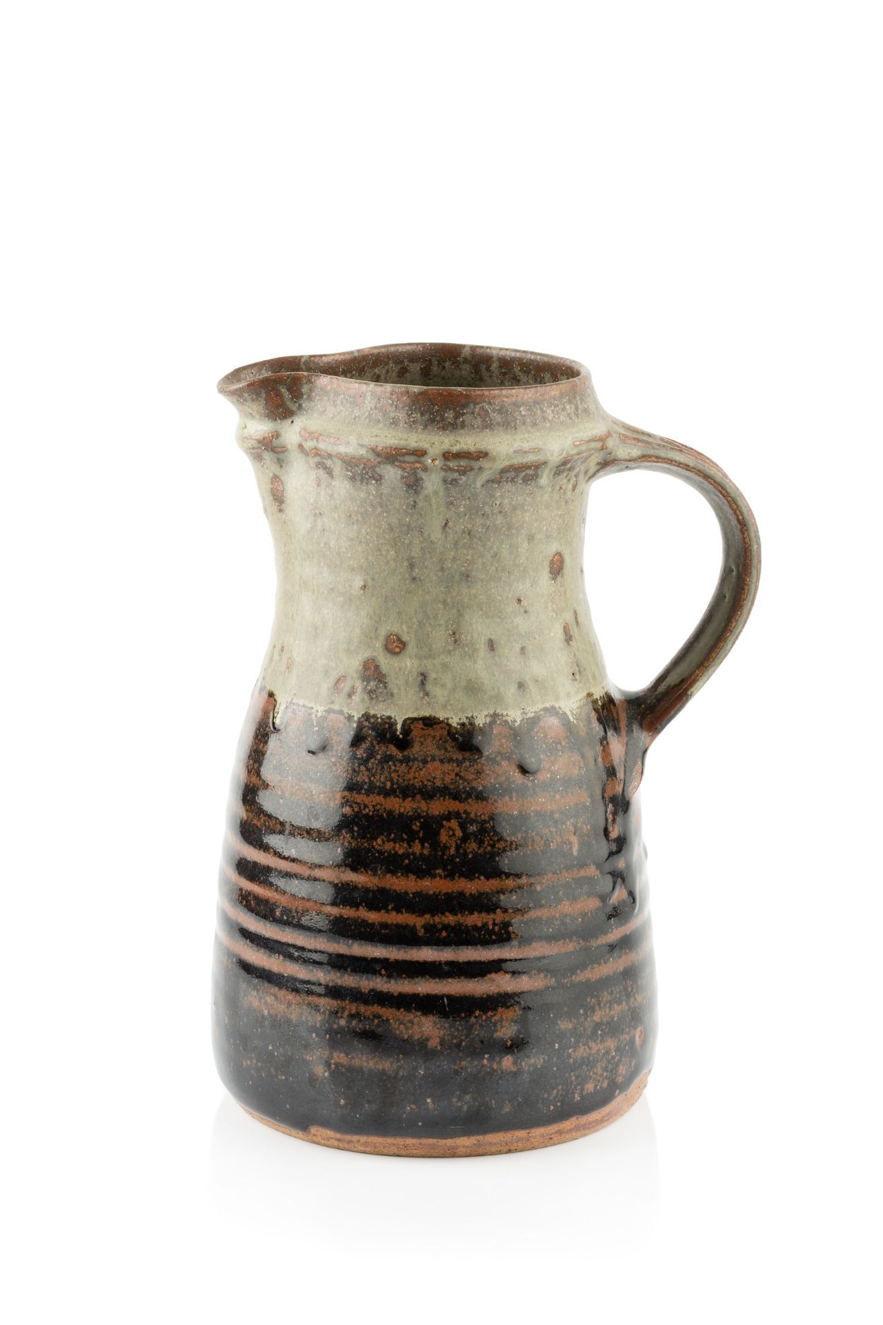 Richard Batterham (1936-2021) Jug tenmoku with grey ash glaze to handle and the top half 24cm