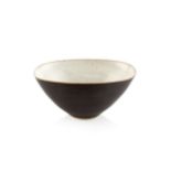Lucie Rie (1902-1995) Squared bowl manganese glaze impressed potter's seal 7.6cm high, 15.8cm wide.