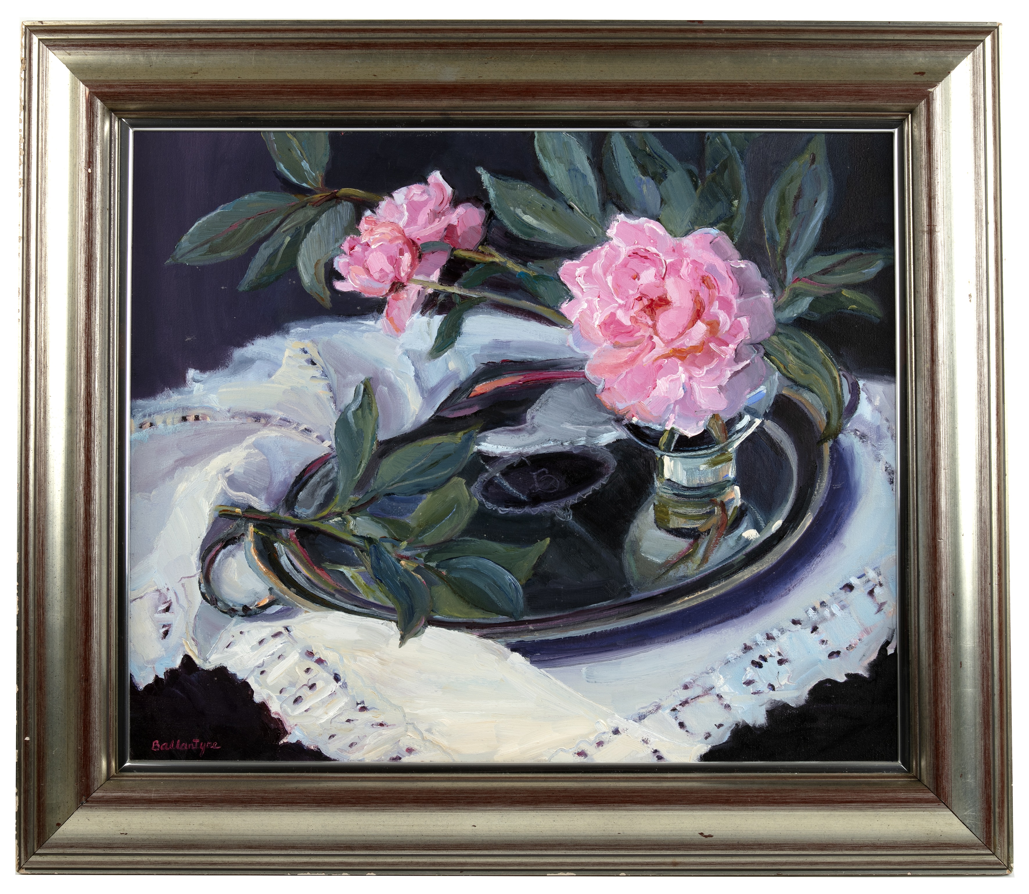 Margaret Ballantyne (b.1936) Silver & Pink signed (lower left) oil on canvas 50 x 60cm. - Image 2 of 3