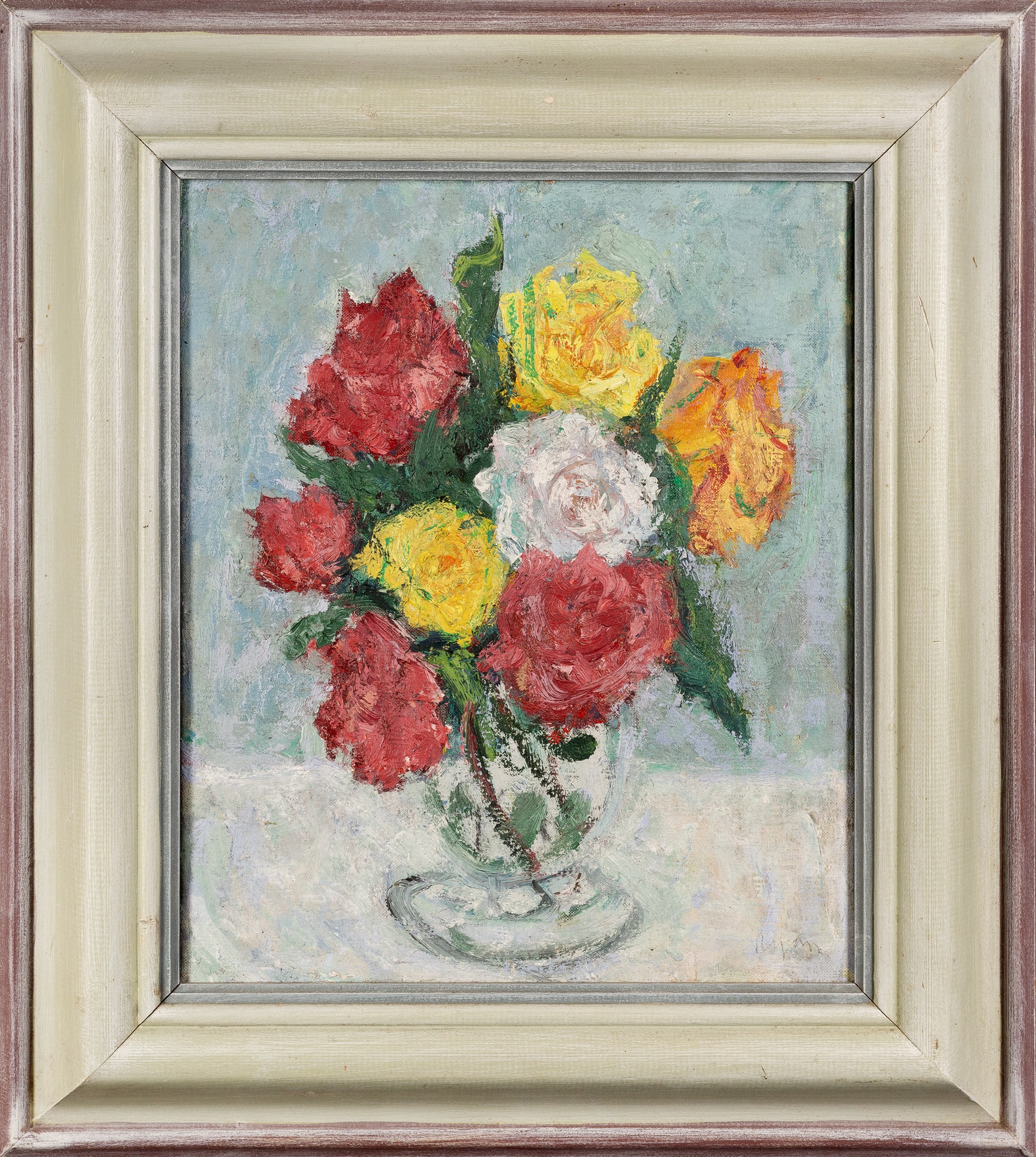 Adrian Ryan (1920-1998) Roses in a Glass Vase signed (lower right) oil on canvas 29.5 x 24.5cm. - Image 2 of 3