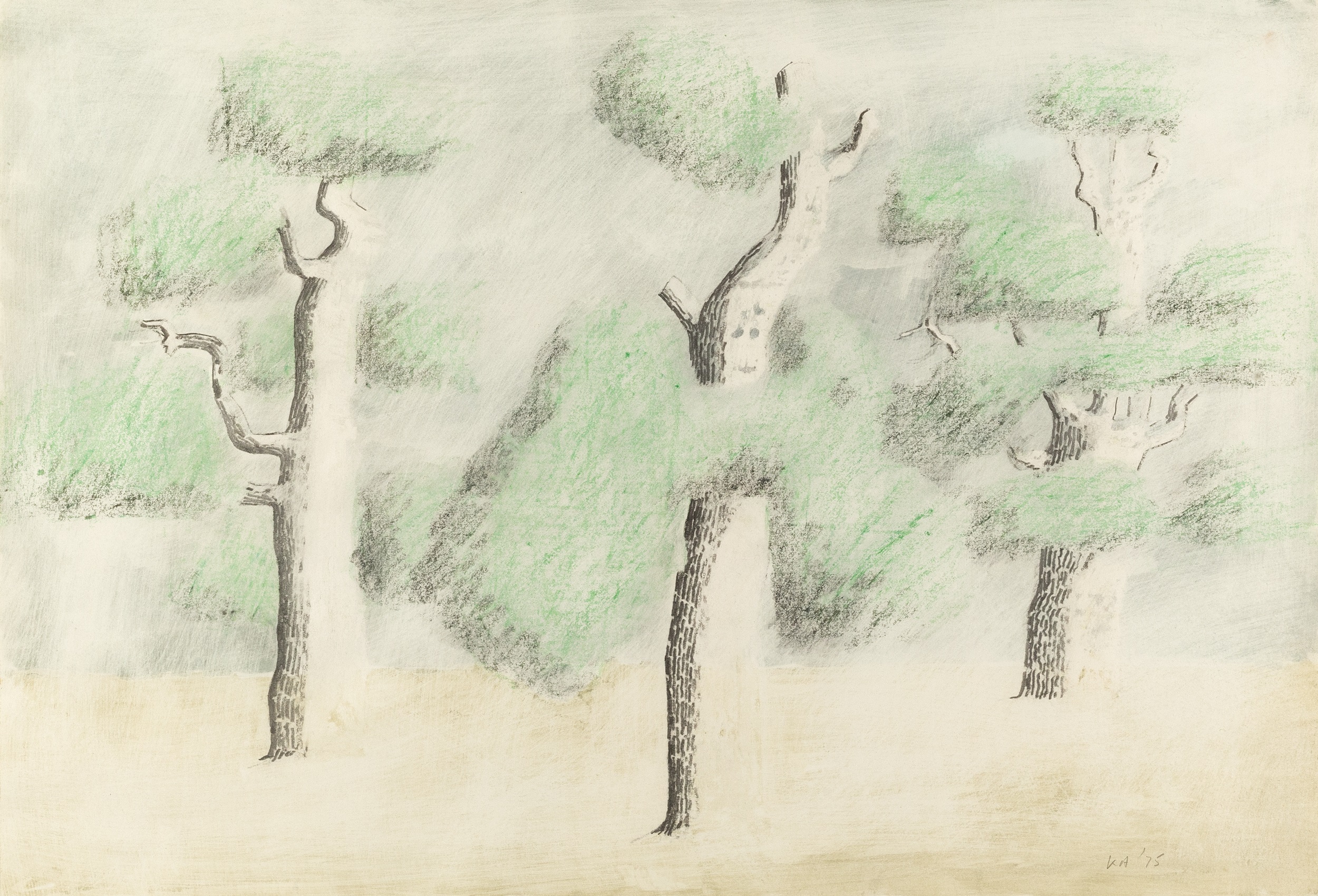 Kenneth Armitage (1916-2022) Three Trees with White Trunks, 1975 signed with initials and dated in