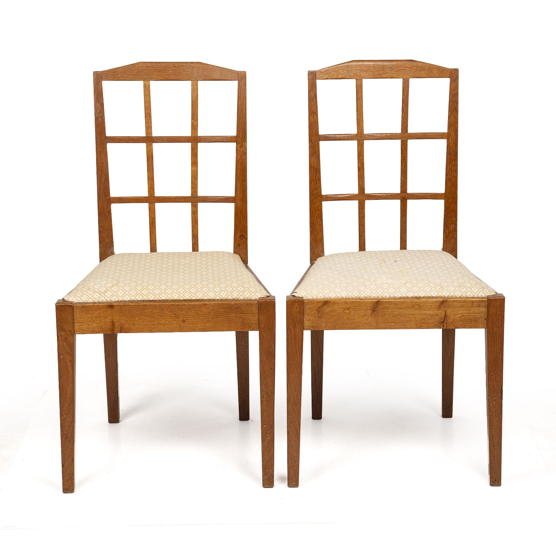 Hugh Birkett (1919-2002) Pair of chairs, 1952 oak, with drop-in fabric seats signed and dated 87cm