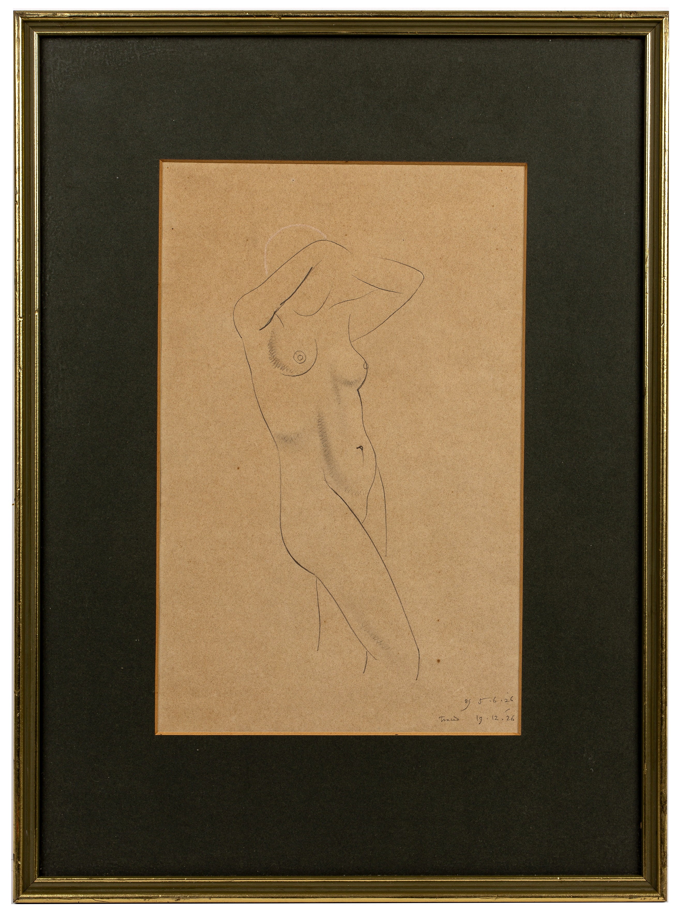 Eric Gill (1882-1940) Nude with Arms Raised, 1926 signed with initials and dated (lower right) - Image 2 of 3